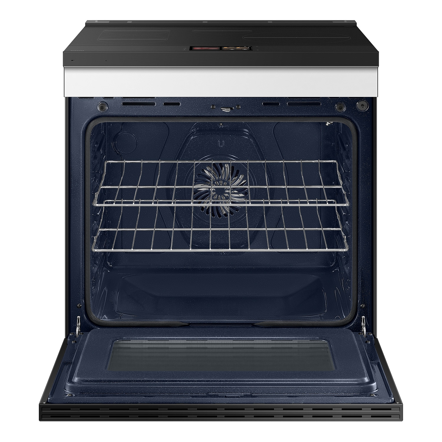 Samsung Bespoke 30 pulgadas 4 quemadores 6.3 pies cúbicos Horno de convección con freidora de aire Deslizable de inducción individual (Cristal blanco) NSI6DB990012