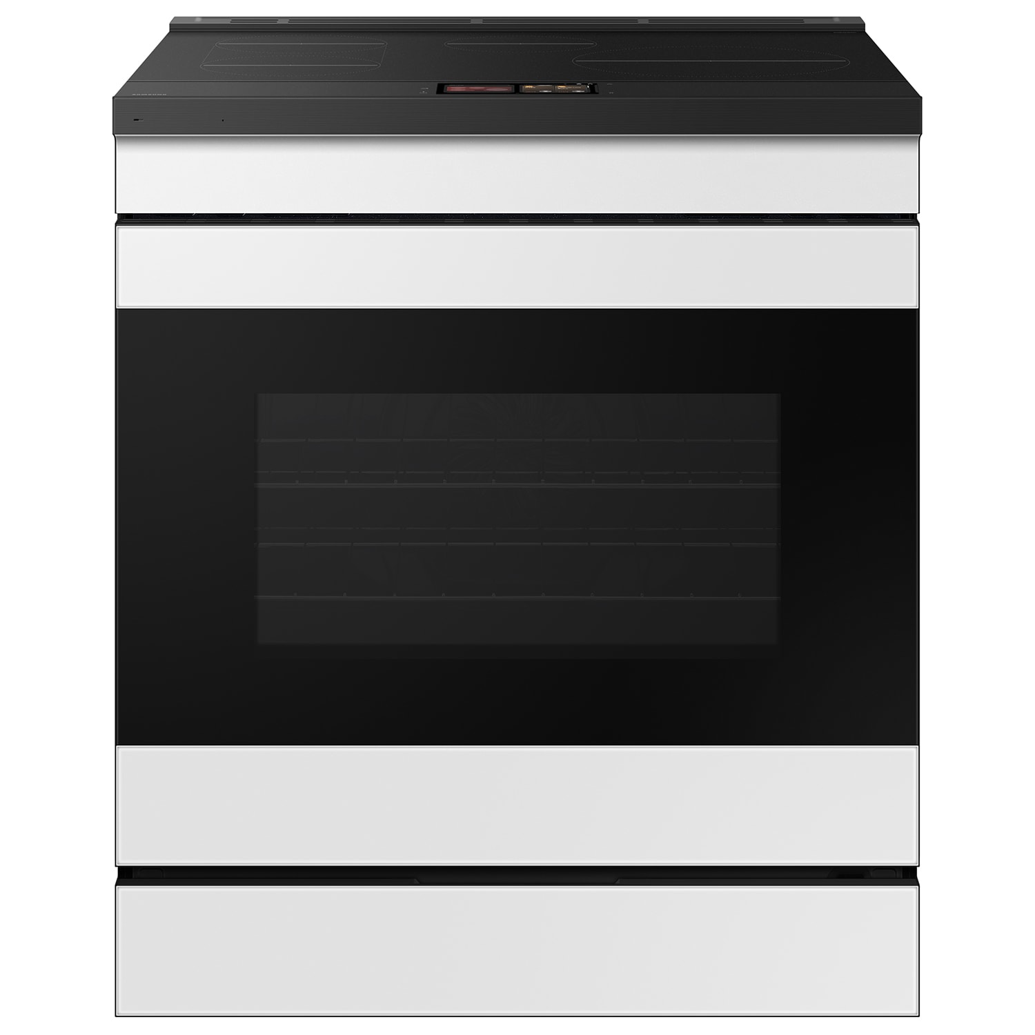 Samsung Bespoke 30 pulgadas 4 quemadores 6.3 pies cúbicos Horno de convección con freidora de aire Deslizable de inducción individual (Cristal blanco) NSI6DB990012
