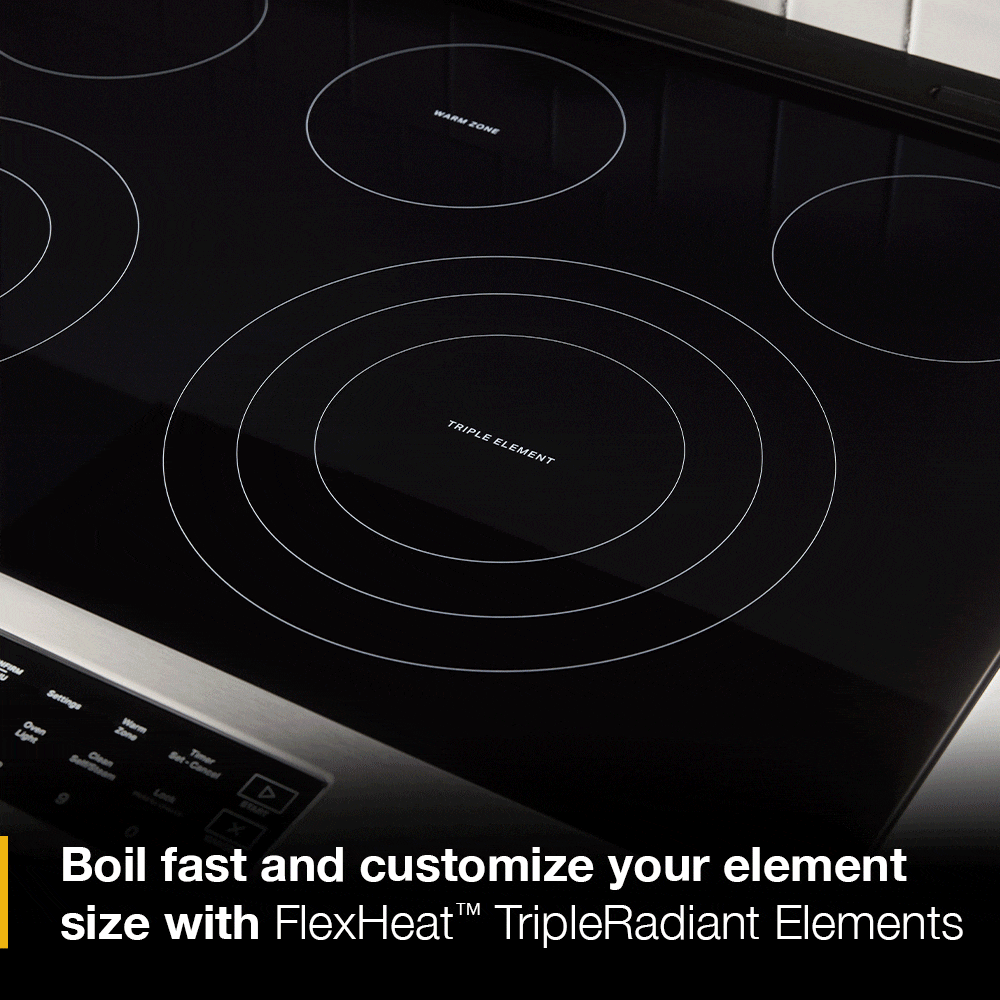 Estufa eléctrica deslizable Whirlpool de 5 quemadores y 5.3 pies cúbicos con horno de convección y freidora de aire en la parte superior de vidrio de 30 pulgadas con recubrimiento WipeClean (Acero Inoxidable Resistente a las Huellas Dactilares) WSES7530RZ