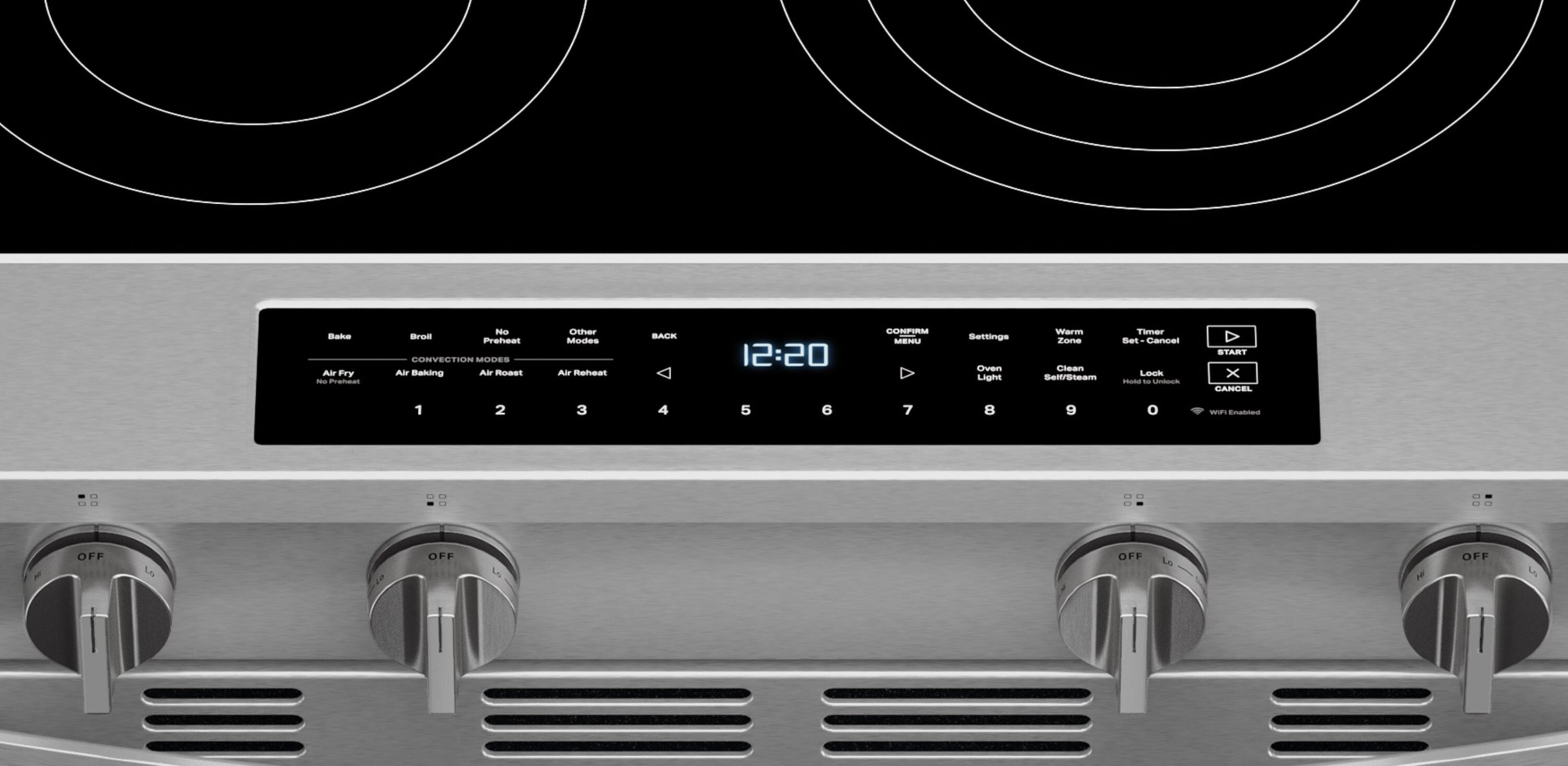 Estufa eléctrica deslizable Whirlpool de 5 quemadores y 5.3 pies cúbicos con horno de convección y freidora de aire en la parte superior de vidrio de 30 pulgadas con recubrimiento WipeClean (Acero Inoxidable Resistente a las Huellas Dactilares) WSES7530RZ