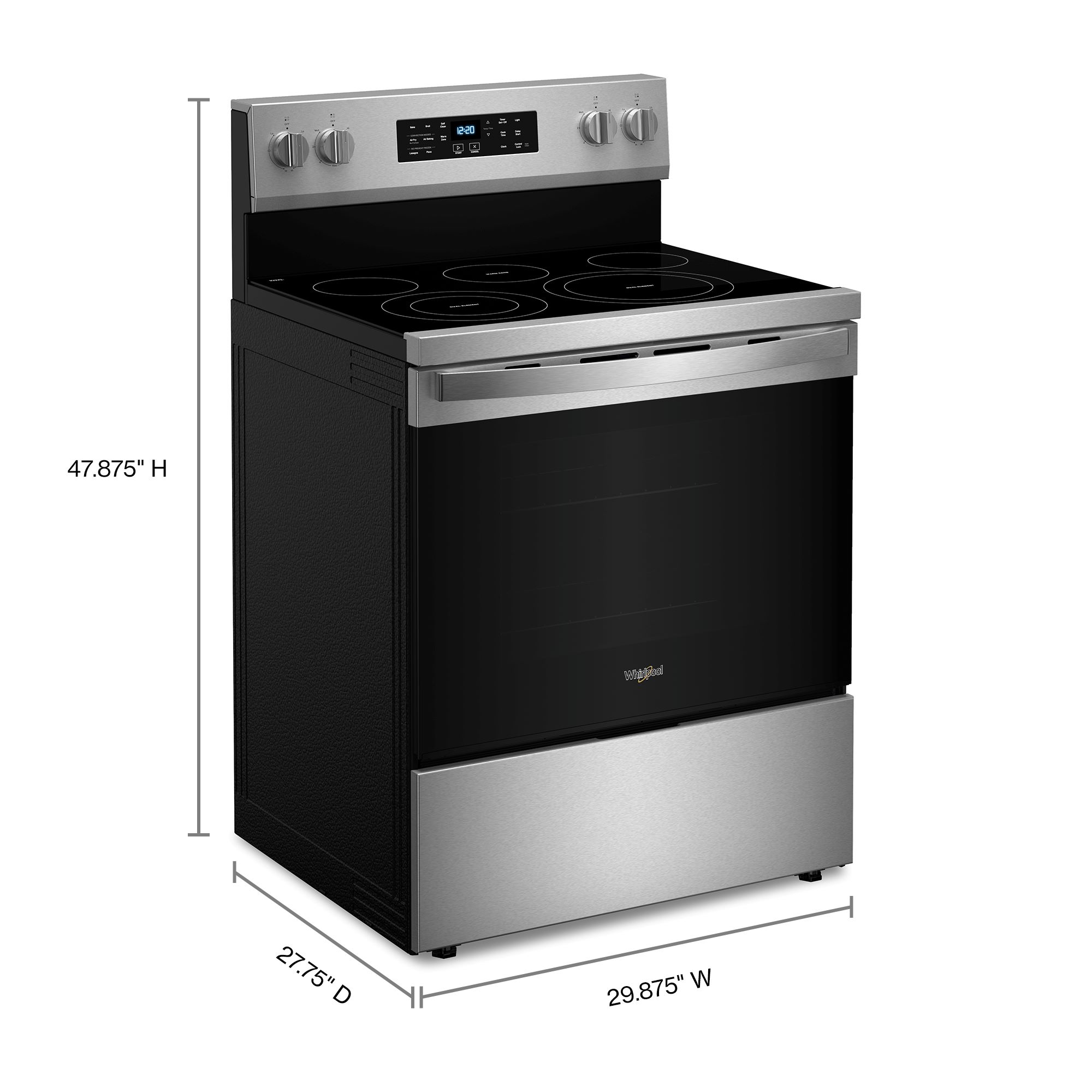 Tecnología de cocción al aire de Whirlpool 30" con cubierta de vidrio, 5 quemadores, horno de convección con freidora de aire de 5.3 pies cúbicos, gama eléctrica independiente (acero inoxidable resistente a huellas) WFES5030RZ