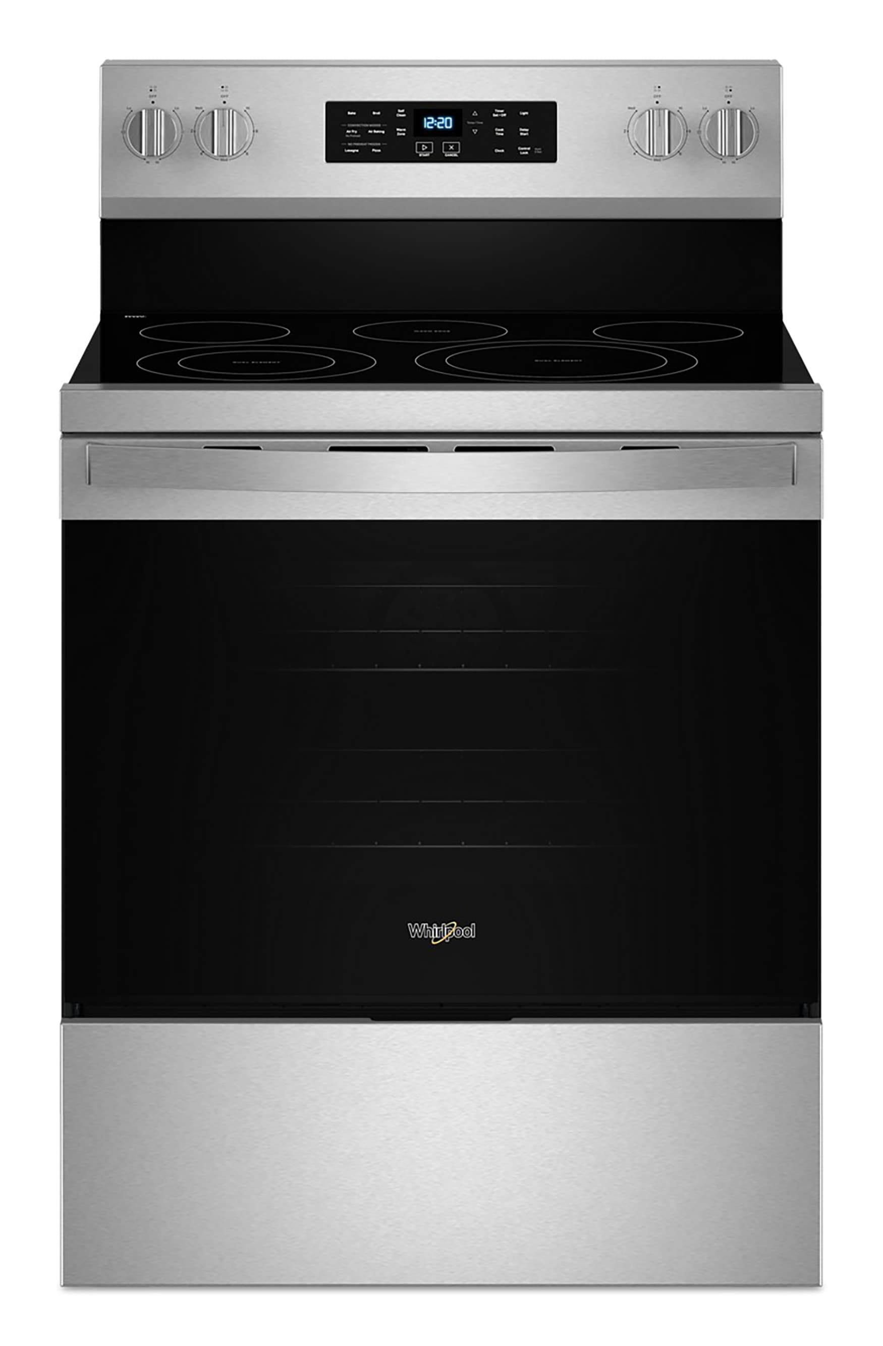 Tecnología de cocción al aire de Whirlpool 30" con cubierta de vidrio, 5 quemadores, horno de convección con freidora de aire de 5.3 pies cúbicos, gama eléctrica independiente (acero inoxidable resistente a huellas) WFES5030RZ