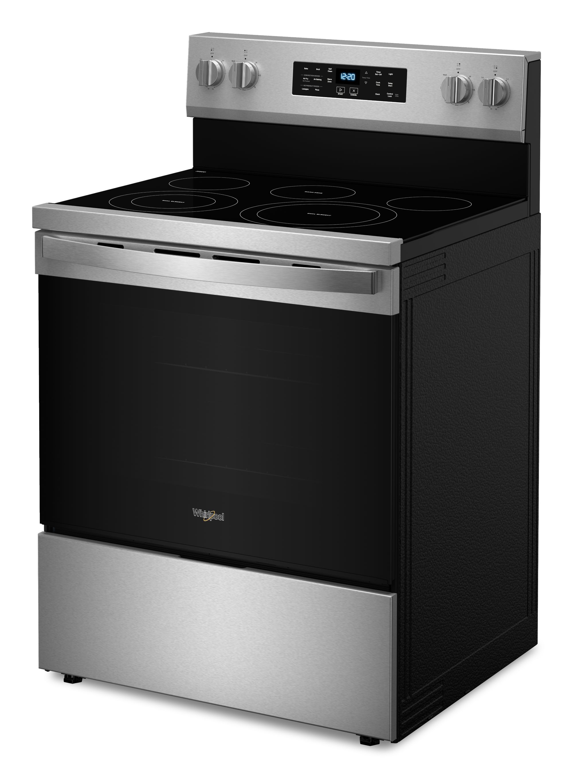 Tecnología de cocción al aire de Whirlpool 30" con cubierta de vidrio, 5 quemadores, horno de convección con freidora de aire de 5.3 pies cúbicos, gama eléctrica independiente (acero inoxidable resistente a huellas) WFES5030RZ