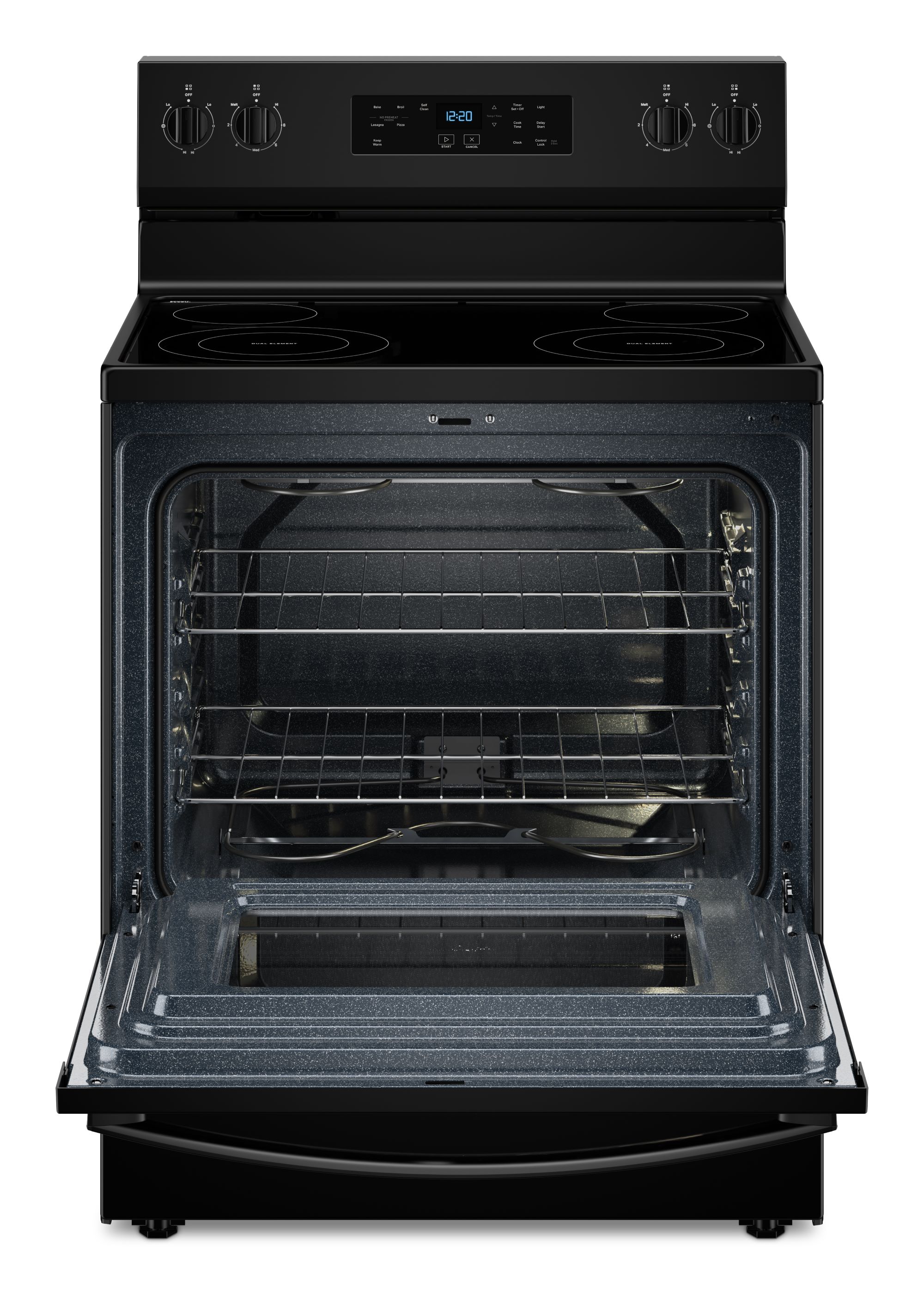 Estufa eléctrica independiente de 30 pulgadas con cubierta de vidrio y 4 quemadores de 5.3 pies cúbicos (Negra) WFES3530RB