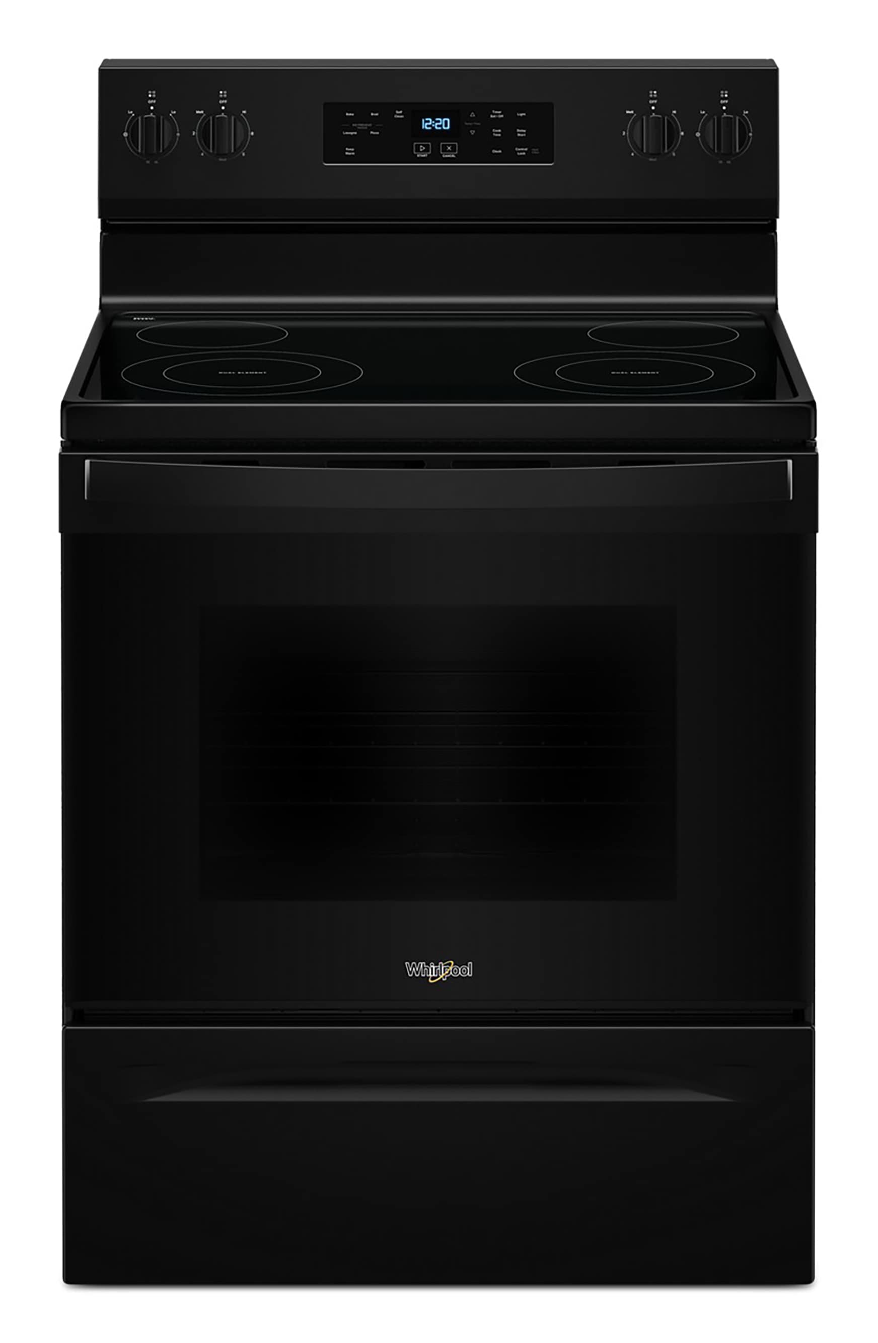 Estufa eléctrica independiente de 30 pulgadas con cubierta de vidrio y 4 quemadores de 5.3 pies cúbicos (Negra) WFES3530RB