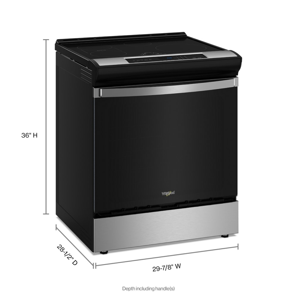 Estufa de Inducción de Pie Whirlpool con Horno de Convección de Aire y Freidora de 6,4 pies cúbicos, 4 Quemadores de 30 pulgadas (Acero Inoxidable a Pruebas de Huellas Dactilares)