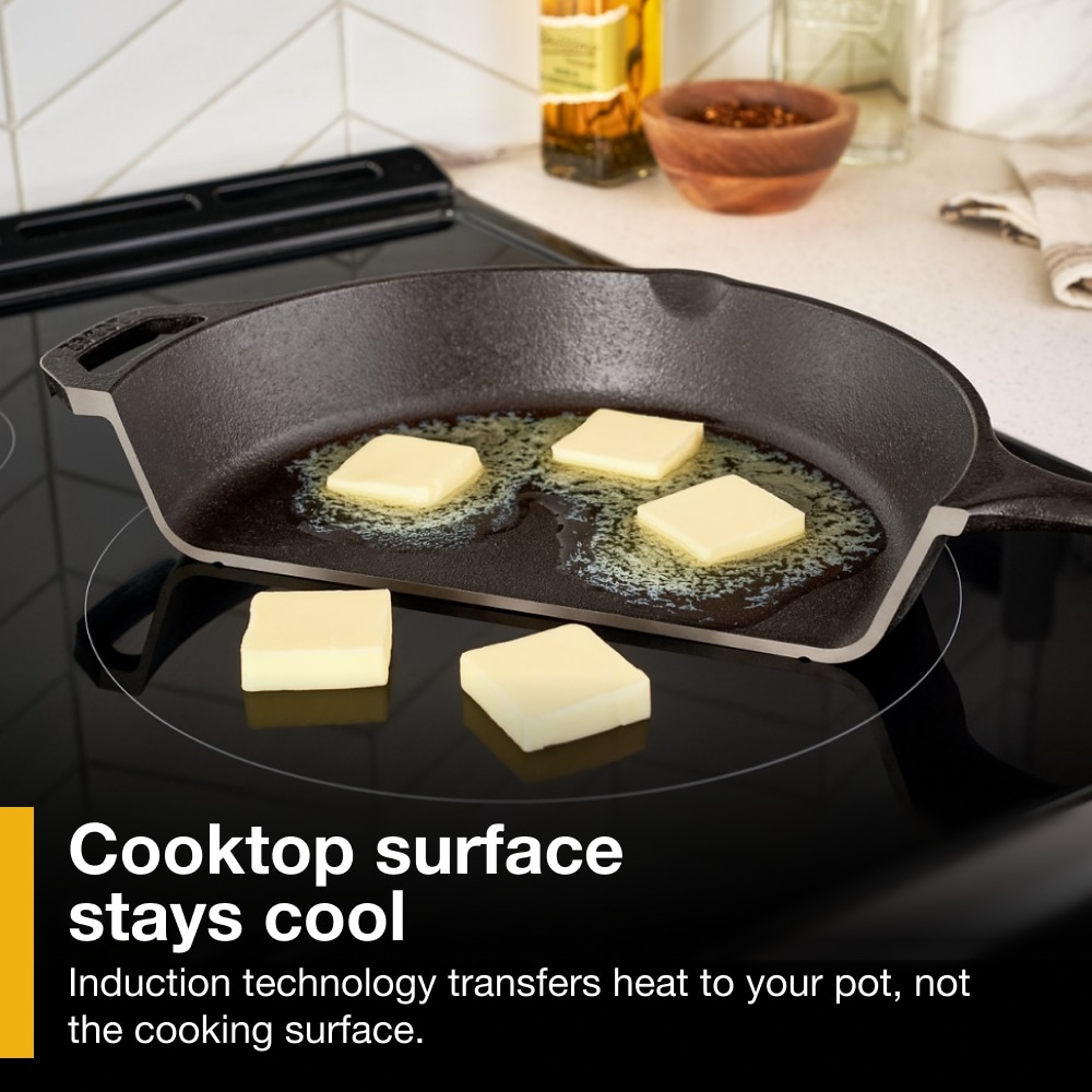 Estufa de Inducción de Pie Whirlpool con Horno de Convección de Aire y Freidora de 6,4 pies cúbicos, 4 Quemadores de 30 pulgadas (Acero Inoxidable a Pruebas de Huellas Dactilares)