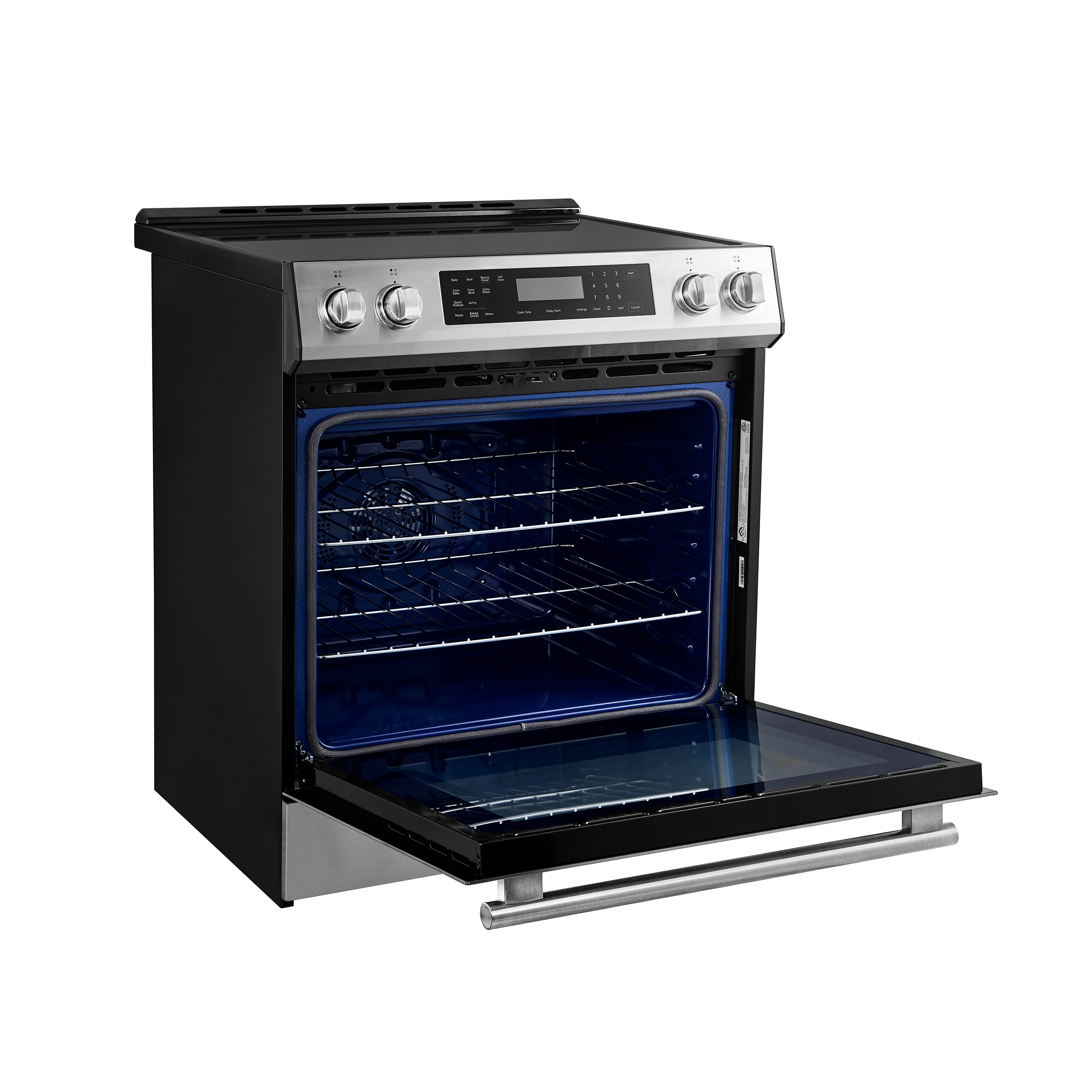 Horno Espresso Donatello de 30 pulgadas con 4 quemadores, horno de convección con freidora de aire de 5 pies cúbicos, estufa de inducción deslizable de un solo quemador (acero inoxidable)