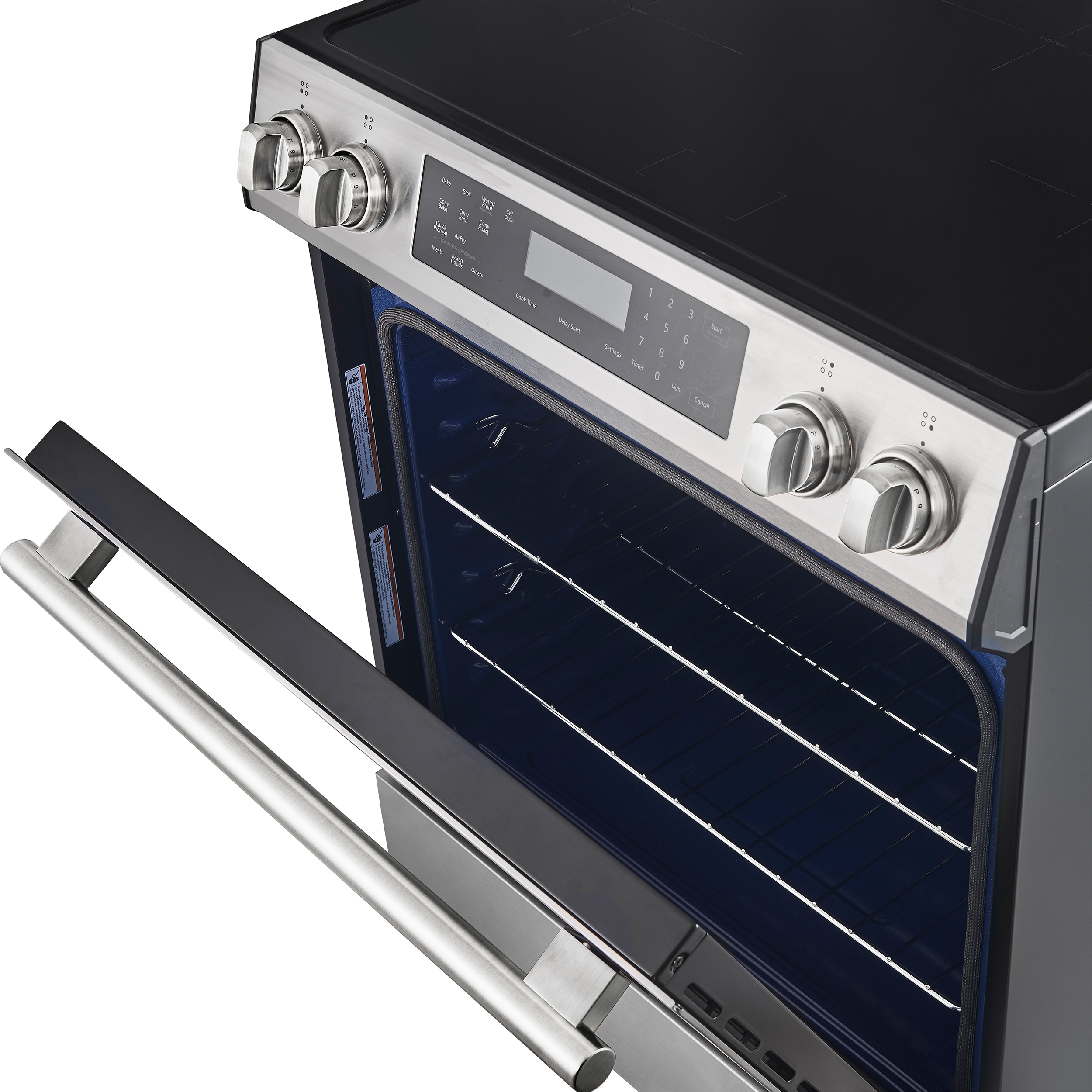 Horno Espresso Donatello de 30 pulgadas con 4 quemadores, horno de convección con freidora de aire de 5 pies cúbicos, estufa de inducción deslizable de un solo quemador (acero inoxidable)