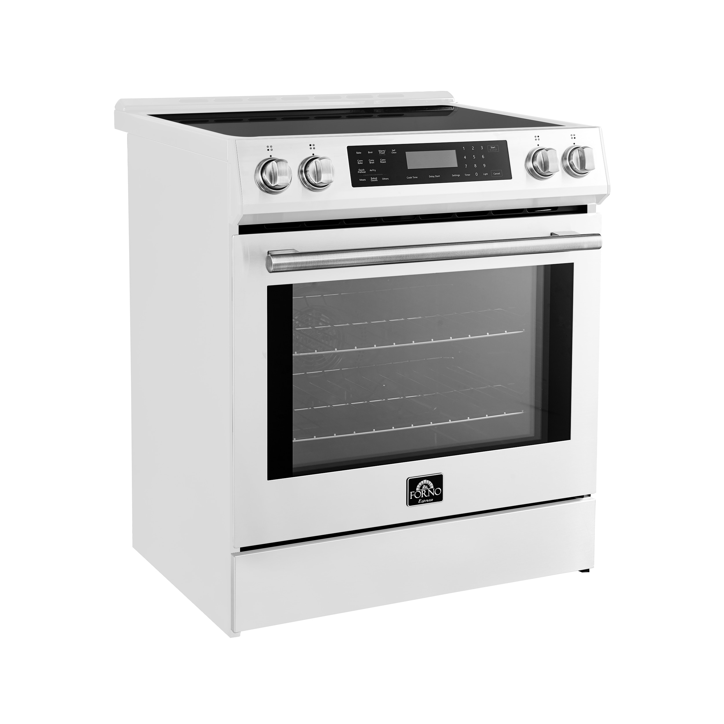 Horno Donatello de 30 pulgadas con 4 quemadores y horno de convección de 5 pies cúbicos con aire caliente. Estufa de inducción deslizable de un quemador (blanca) FFSIN0905-30BLANCA.