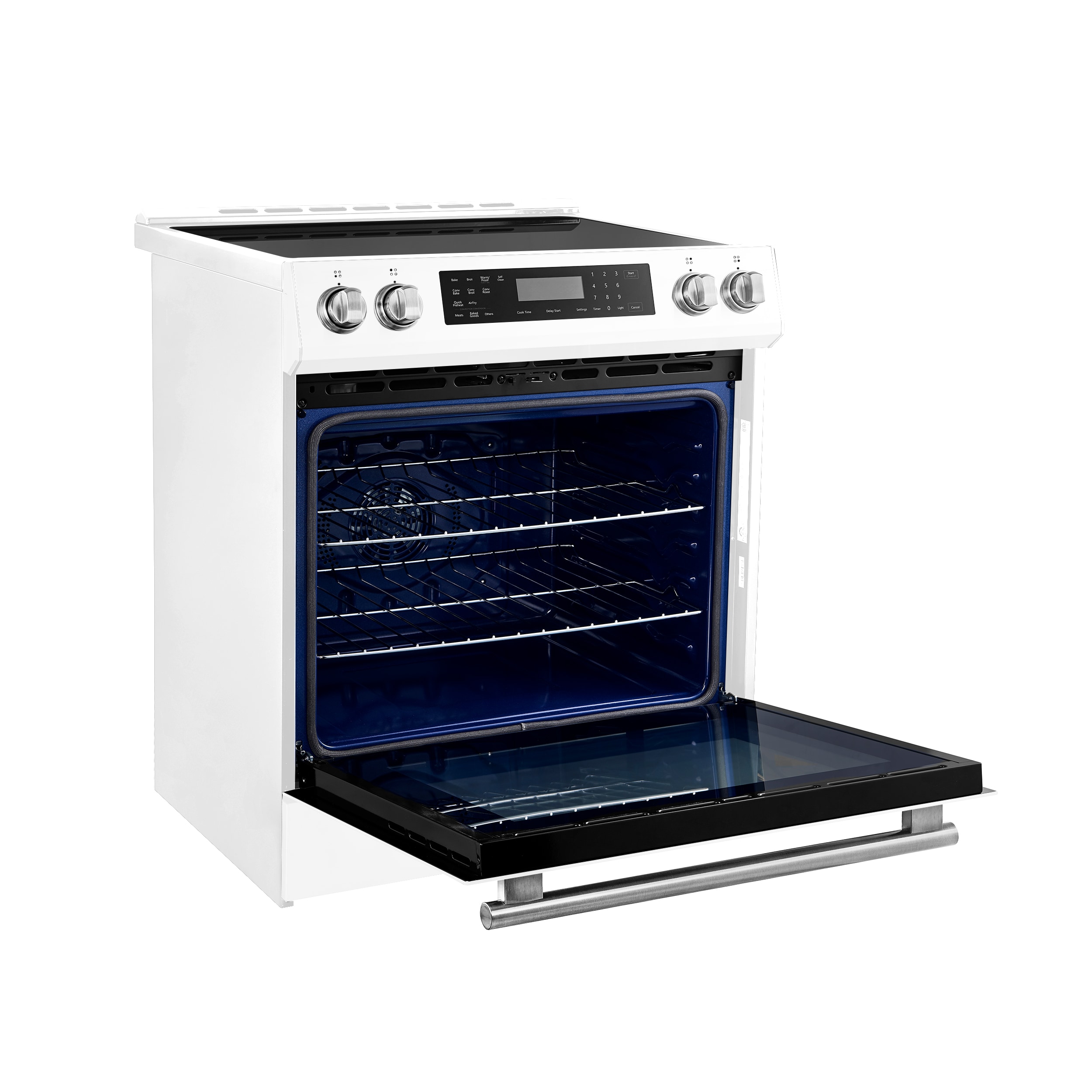 Horno Donatello de 30 pulgadas con 4 quemadores y horno de convección de 5 pies cúbicos con aire caliente. Estufa de inducción deslizable de un quemador (blanca) FFSIN0905-30BLANCA.