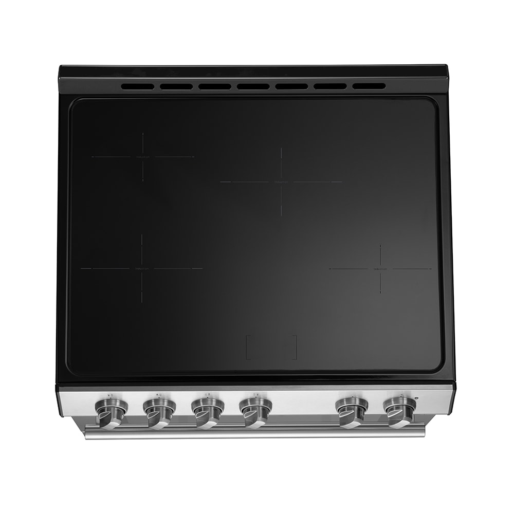 Estufa eléctrica deslizable con horno de convección de 5 pies cúbicos y 4 quemadores en la parte superior de vidrio de 30 pulgadas de acero inoxidable FORNO Leonardo Espresso