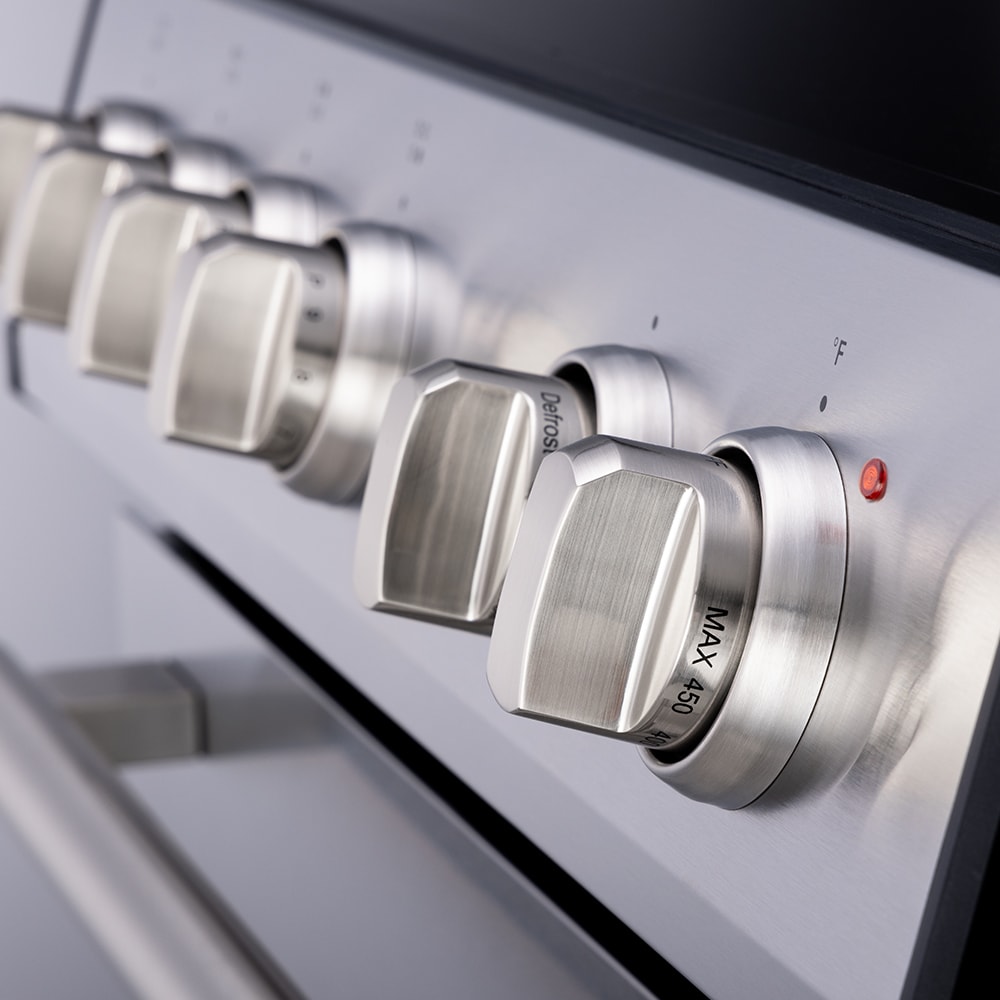 Estufa eléctrica deslizable con horno de convección de 5 pies cúbicos y 4 quemadores en la parte superior de vidrio de 30 pulgadas de acero inoxidable FORNO Leonardo Espresso