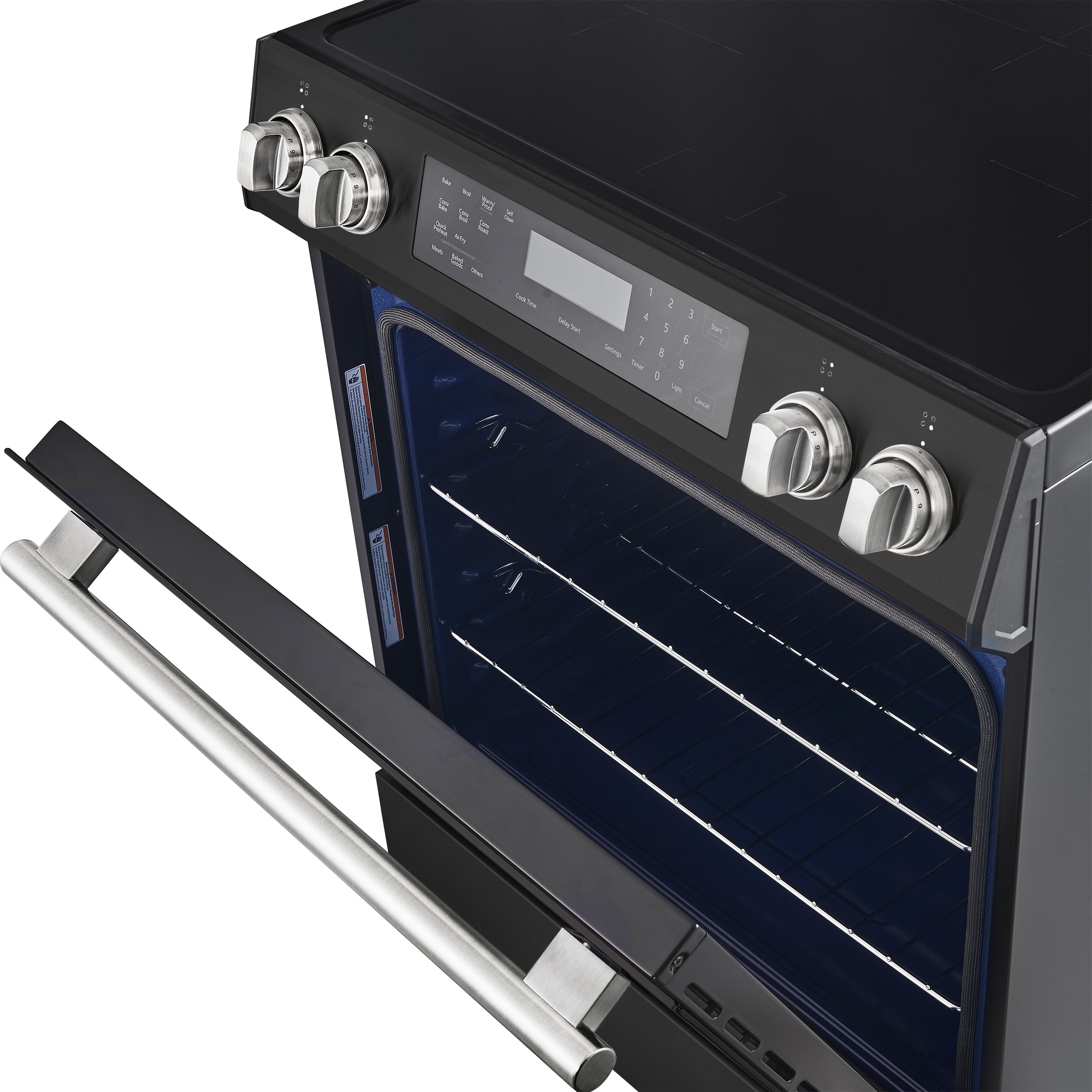 Horno de Inducción Deslizable con Horno de Convección de Aire Freidora de 5 pies cúbicos, 4 quemadores de 30 pulgadas (Negro)