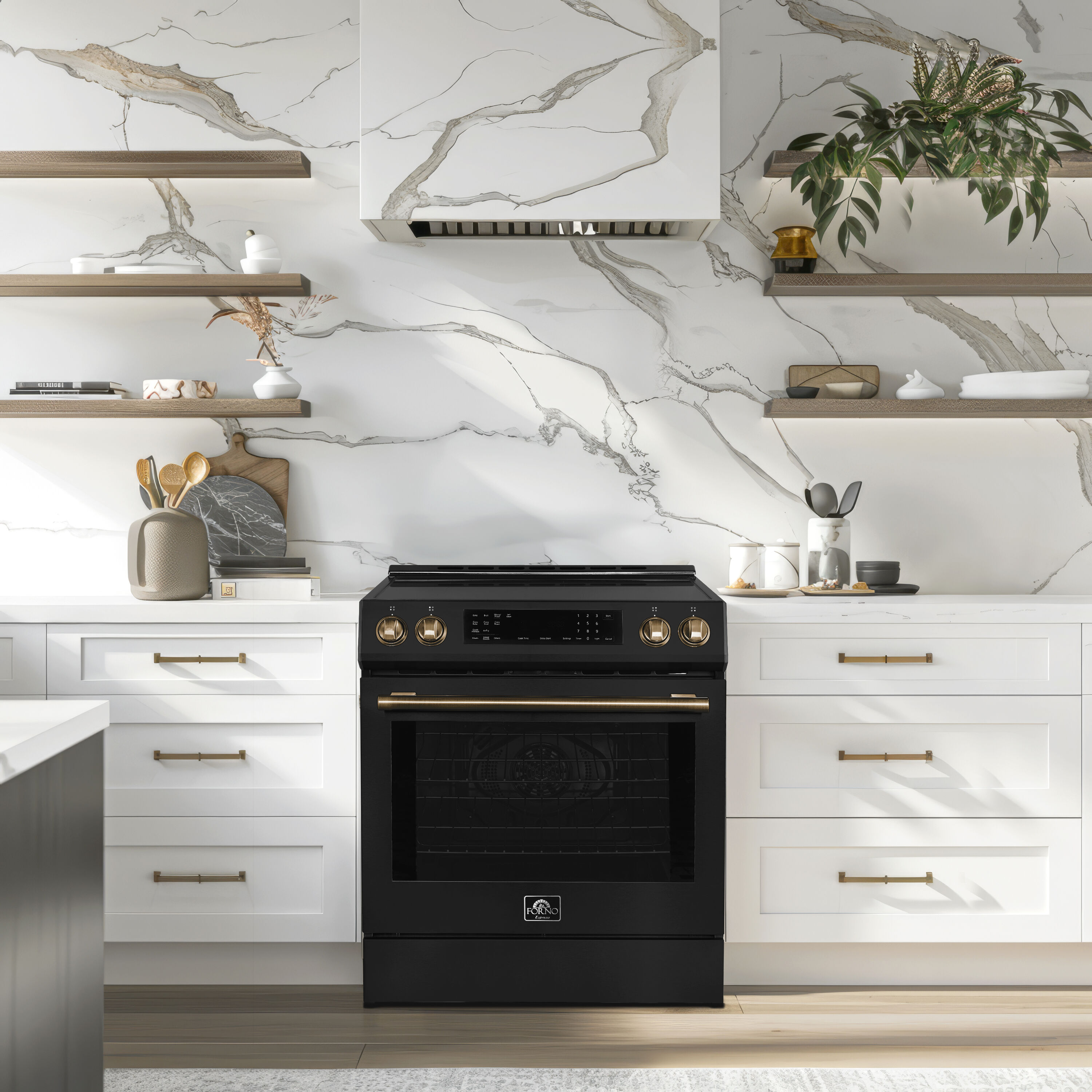 Horno de Inducción Deslizable con Horno de Convección de Aire Freidora de 5 pies cúbicos, 4 quemadores de 30 pulgadas (Negro)