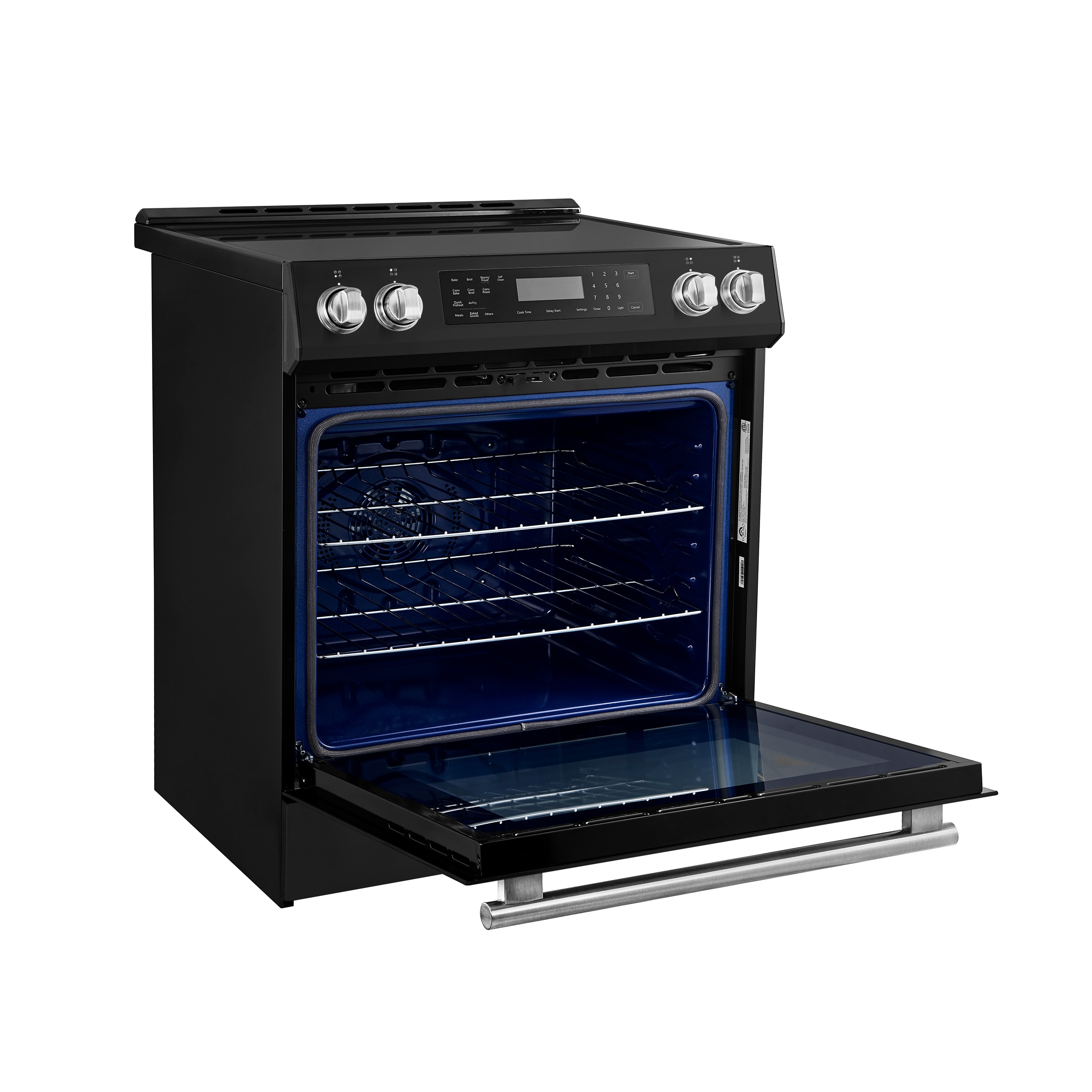 Horno de Inducción Deslizable con Horno de Convección de Aire Freidora de 5 pies cúbicos, 4 quemadores de 30 pulgadas (Negro)