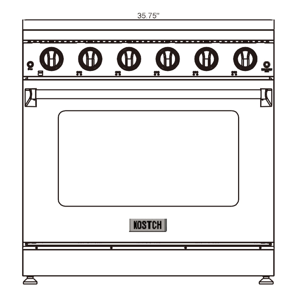 Estufa Eléctrica de Piso con Horno de Convección de 6 pies cúbicos, 5 Quemadores y Cubierta de Cristal de 36 pulgadas en Color Negro