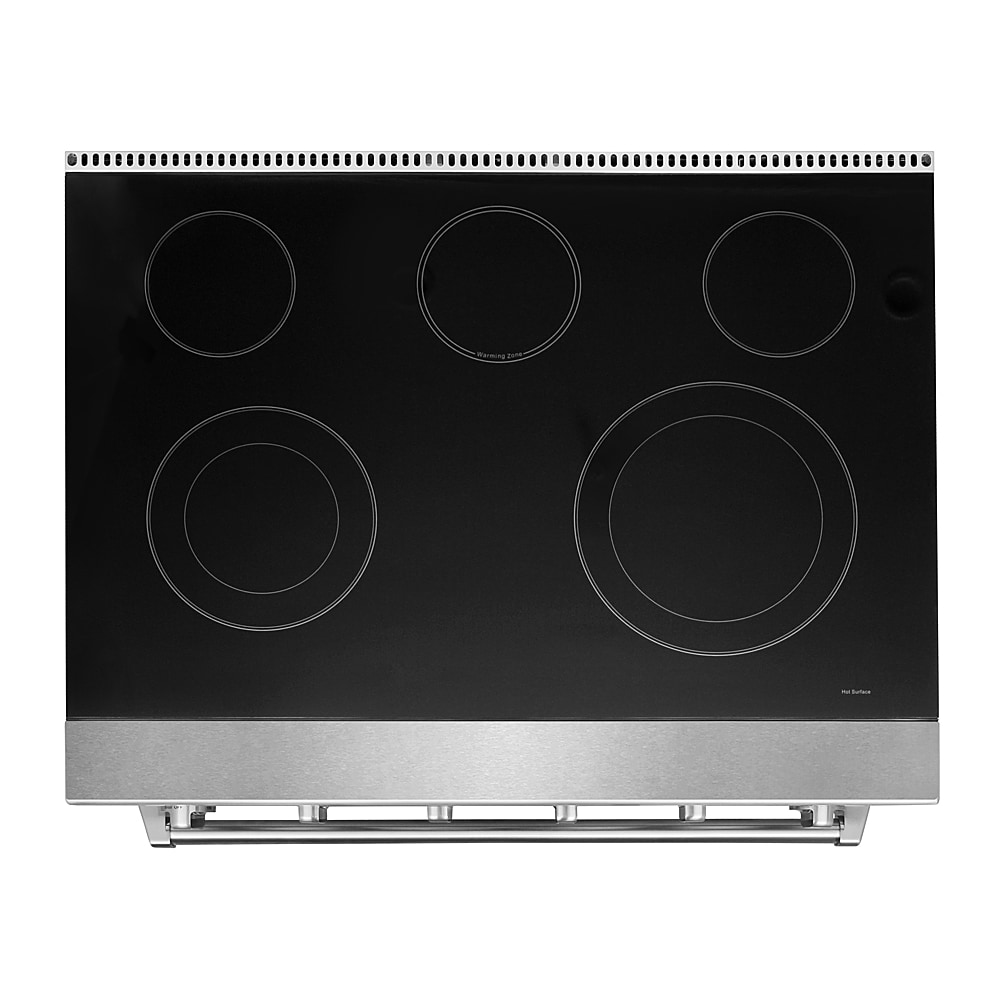 Estufa Eléctrica de Piso con Horno de Convección de 6 pies cúbicos, 5 Quemadores y Cubierta de Cristal de 36 pulgadas en Color Negro