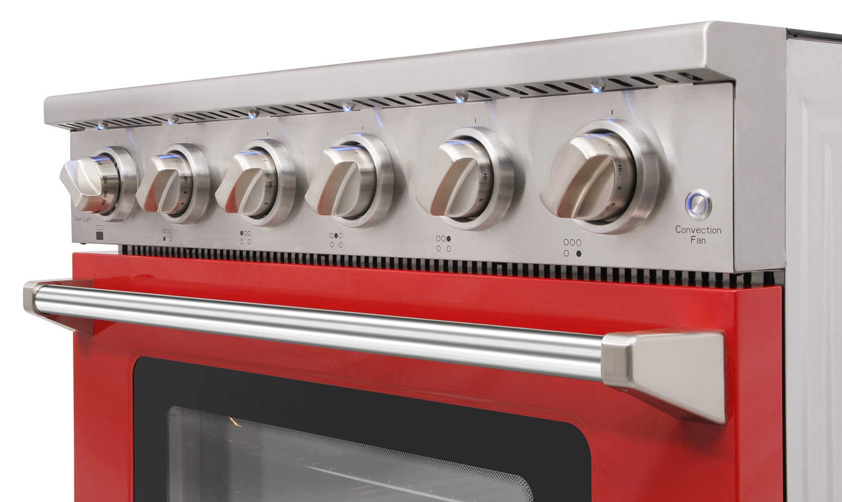 Estufa Eléctrica Independiente de 36 pulgadas con Cubierta de Vidrio y Horno de Convección de 6 pies cúbicos con 5 Quemadores - Rojo