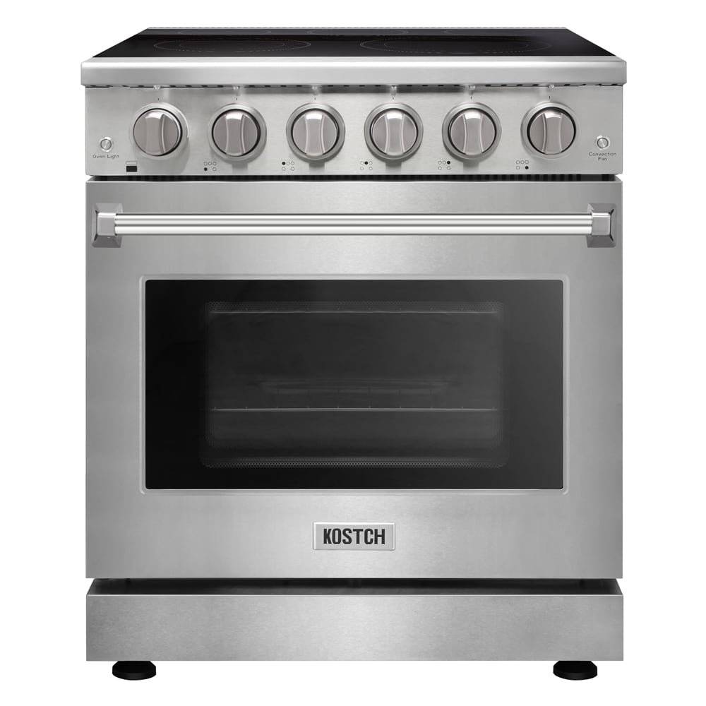 Estufa eléctrica independiente con horno de convección de 4.55 pies cúbicos, 5 quemadores y superficie de vidrio de 30 pulgadas en acero inoxidable