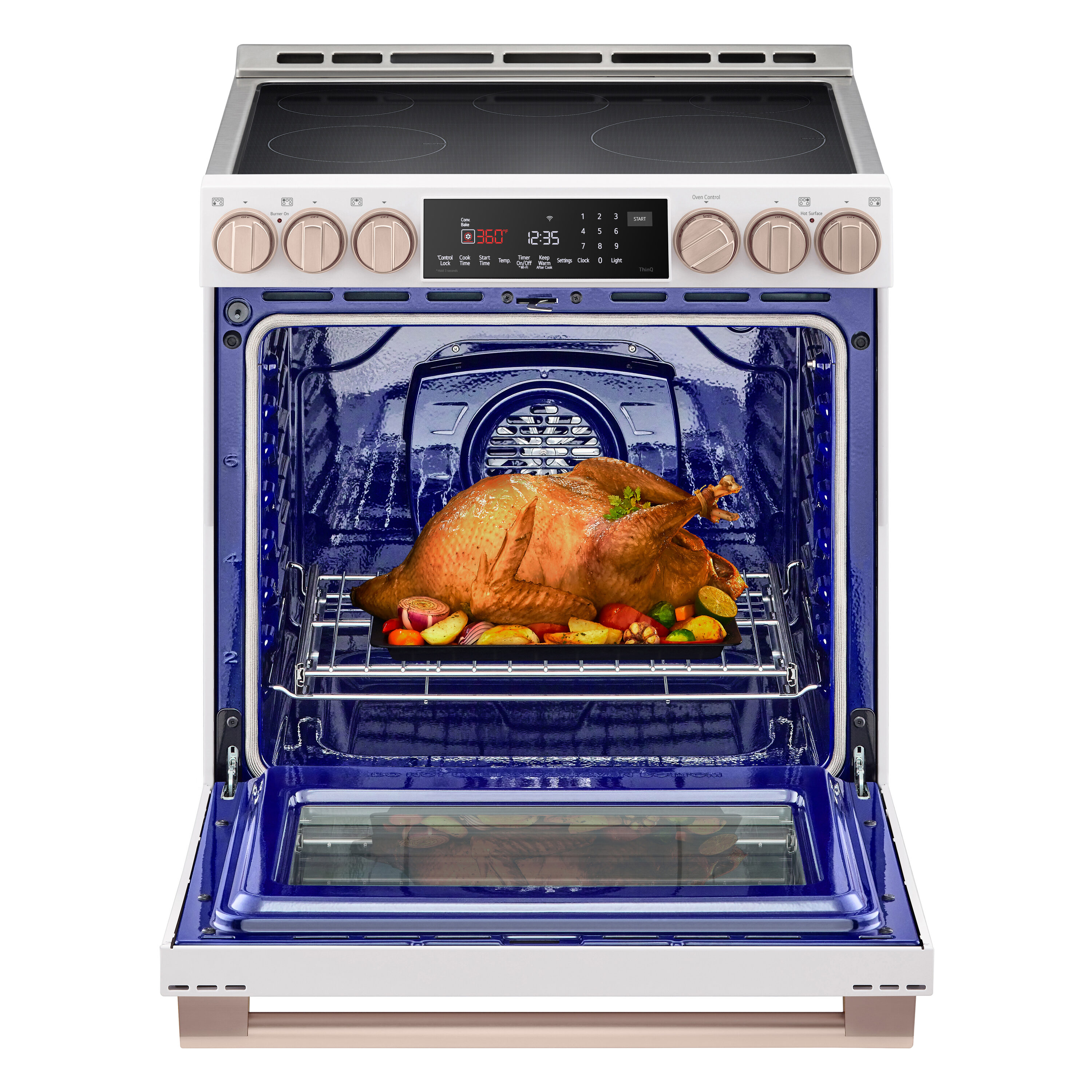 Estufa de Inducción Deslizable con Horno de Convección de Freidora de Aire de 6.3 pies cúbicos y 5 quemadores de 30 pulgadas LG (Acero Inoxidable)