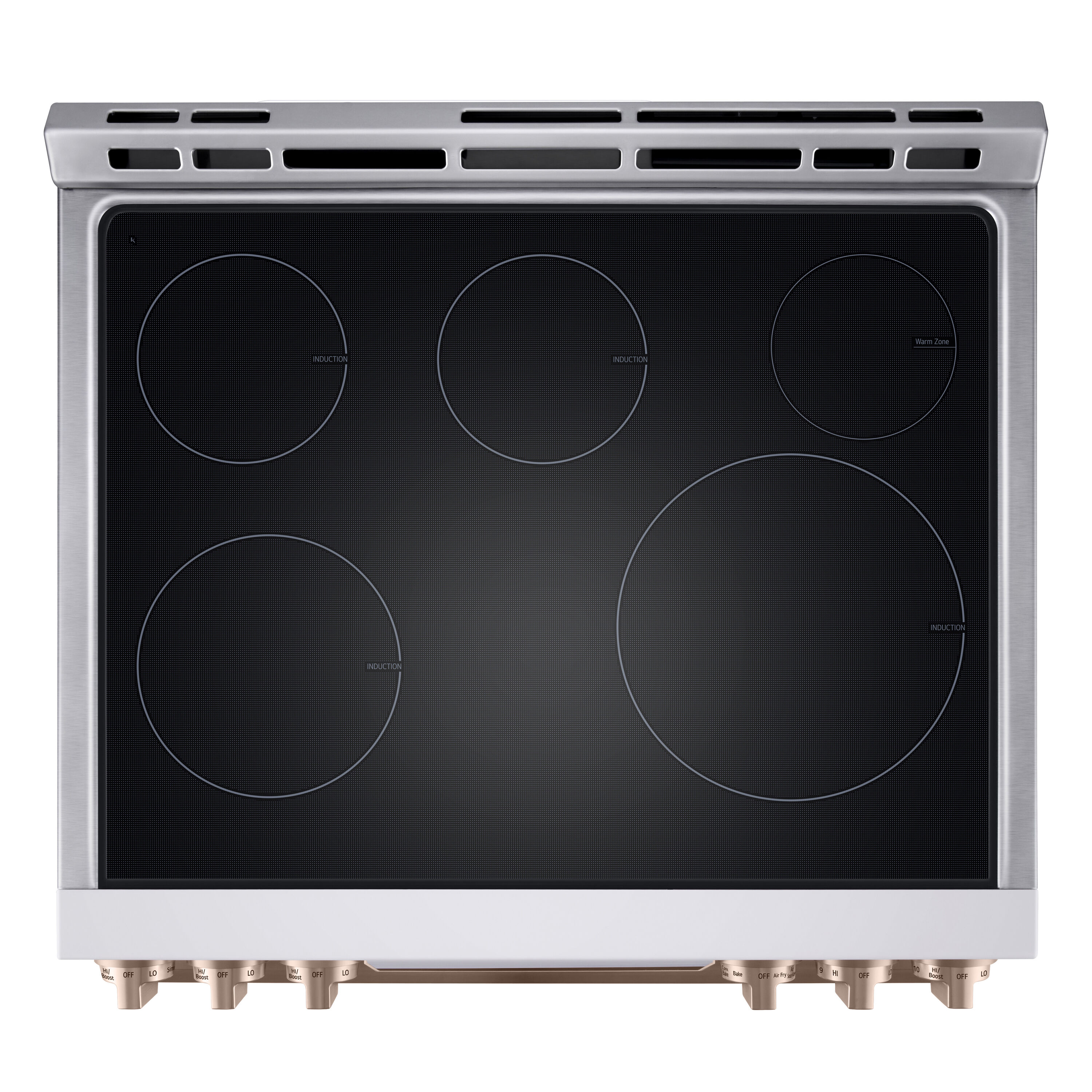 Estufa de Inducción Deslizable con Horno de Convección de Freidora de Aire de 6.3 pies cúbicos y 5 quemadores de 30 pulgadas LG (Acero Inoxidable)