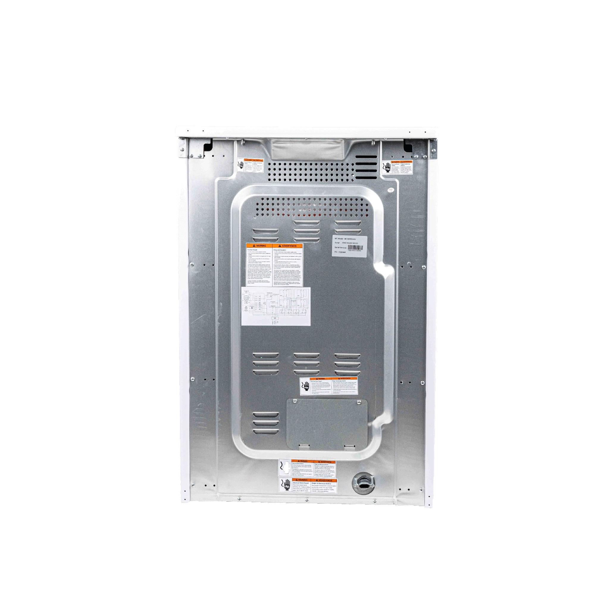 Estufa eléctrica independiente con horno de convección de 2.9 pies cúbicos y 4 quemadores de cristal de 24 pulgadas en color blanco.