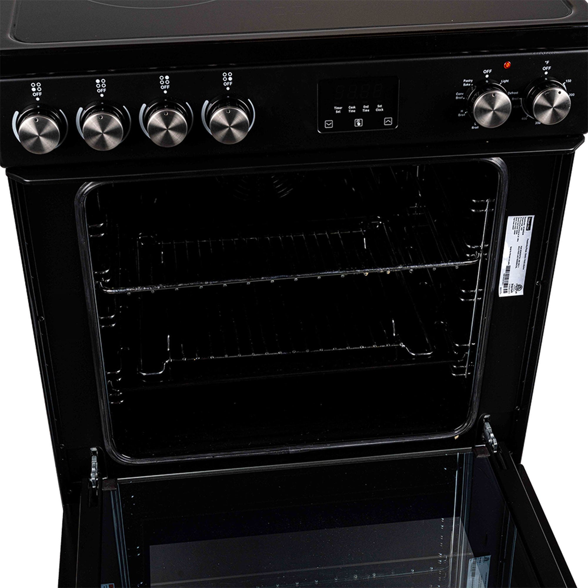 Estufa Eléctrica Independiente con Horno de Convección de 2.9 pies cúbicos y 4 quemadores en vidrio negro de 24 pulgadas Magic Chef