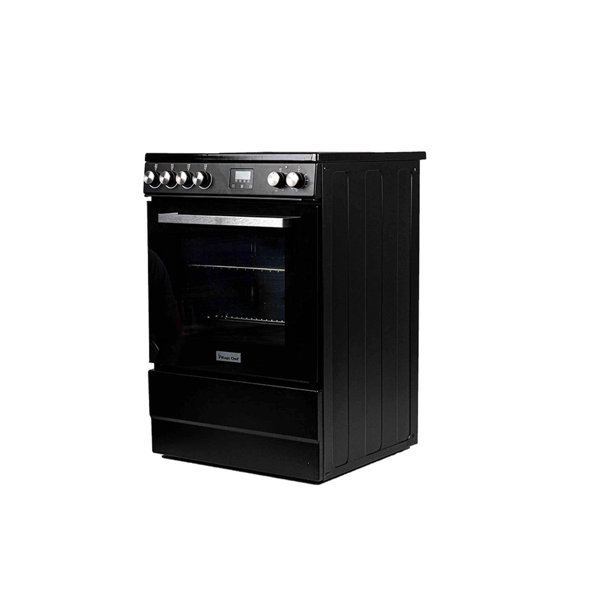 Estufa Eléctrica Independiente con Horno de Convección de 2.9 pies cúbicos y 4 quemadores en vidrio negro de 24 pulgadas Magic Chef