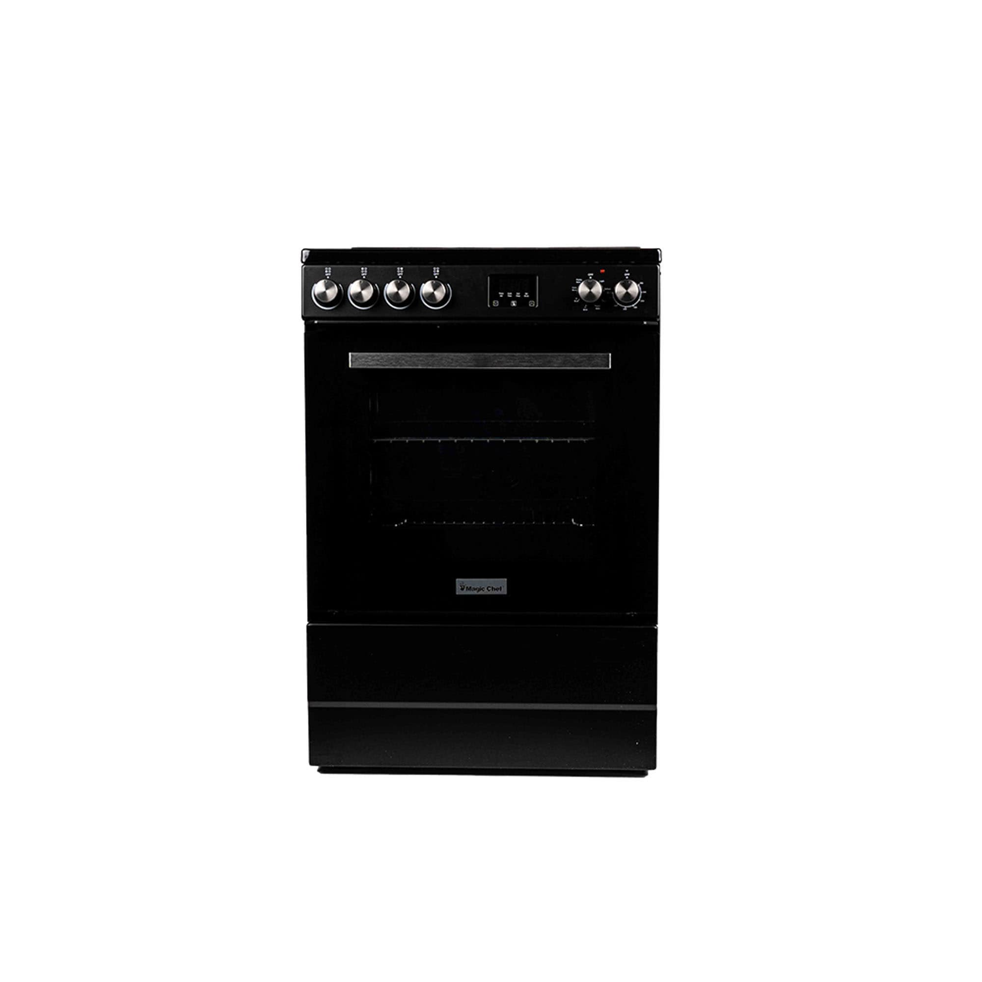 Estufa Eléctrica Independiente con Horno de Convección de 2.9 pies cúbicos y 4 quemadores en vidrio negro de 24 pulgadas Magic Chef