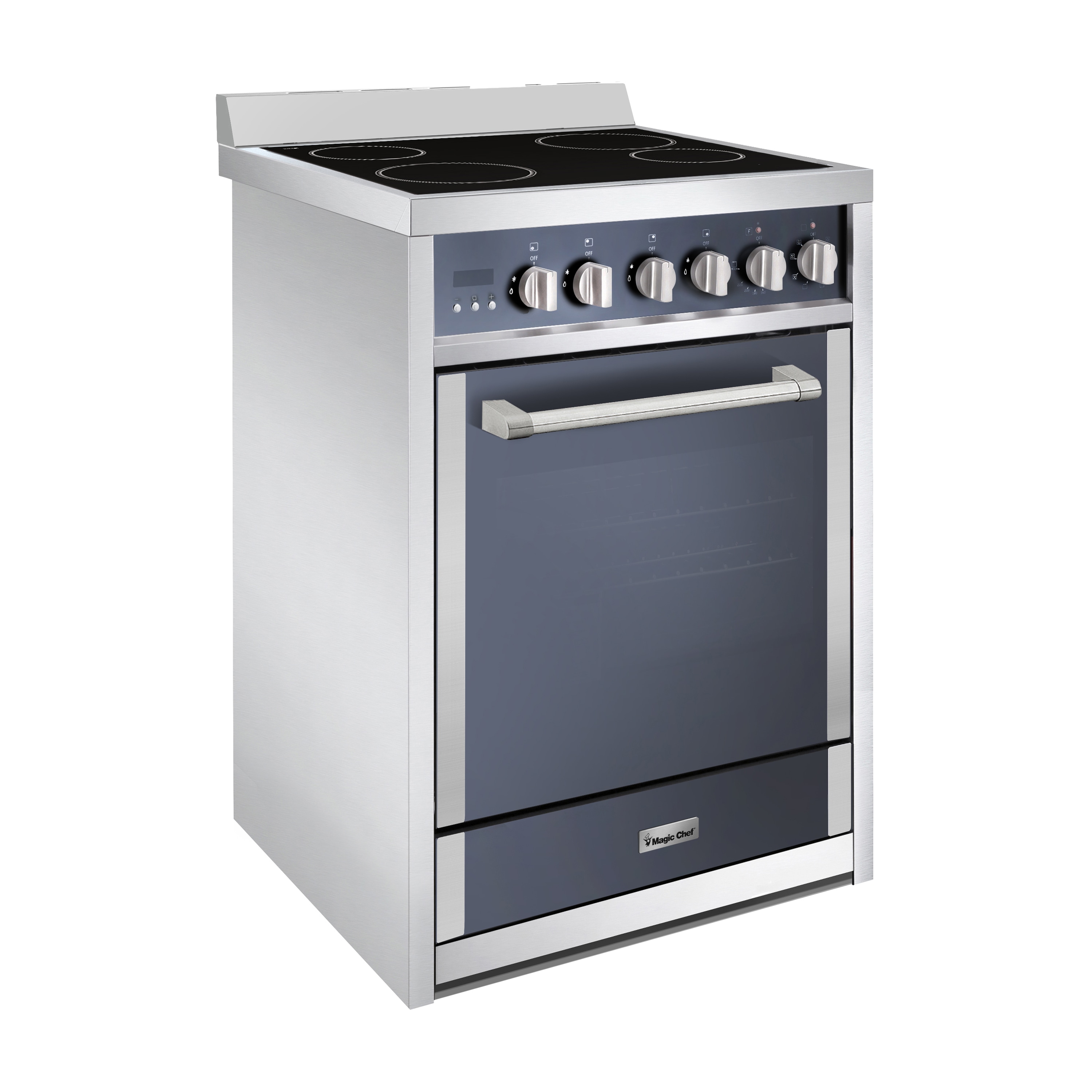 Estufa Eléctrica Independiente con Horno de Convección de 2.2 pies cúbicos y 4 Quemadores de Vidrio de 24 pulgadas de Magic Chef de Acero Inoxidable