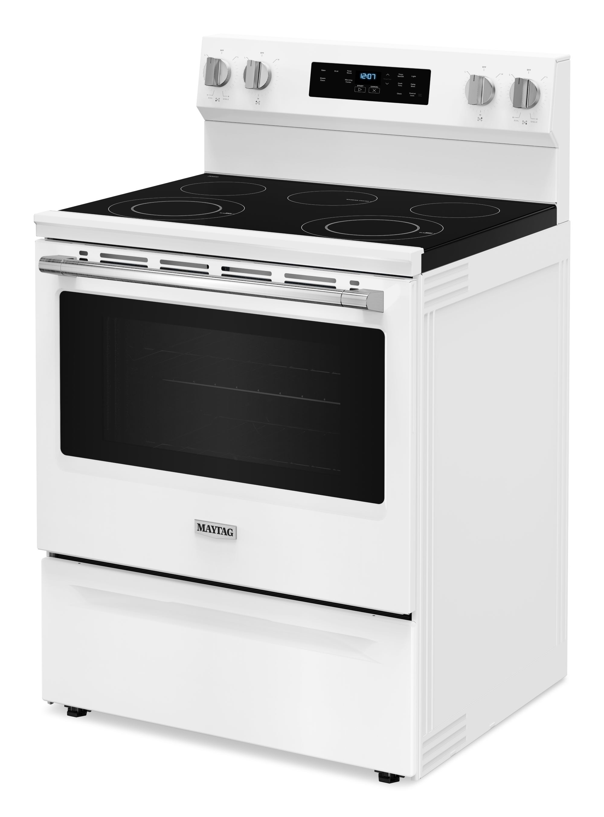 Estufa Eléctrica Independiente con Cubierta de Vidrio de 30 pulgadas y 5 Quemadores de 5.3 pies cúbicos (Blanca) de Maytag