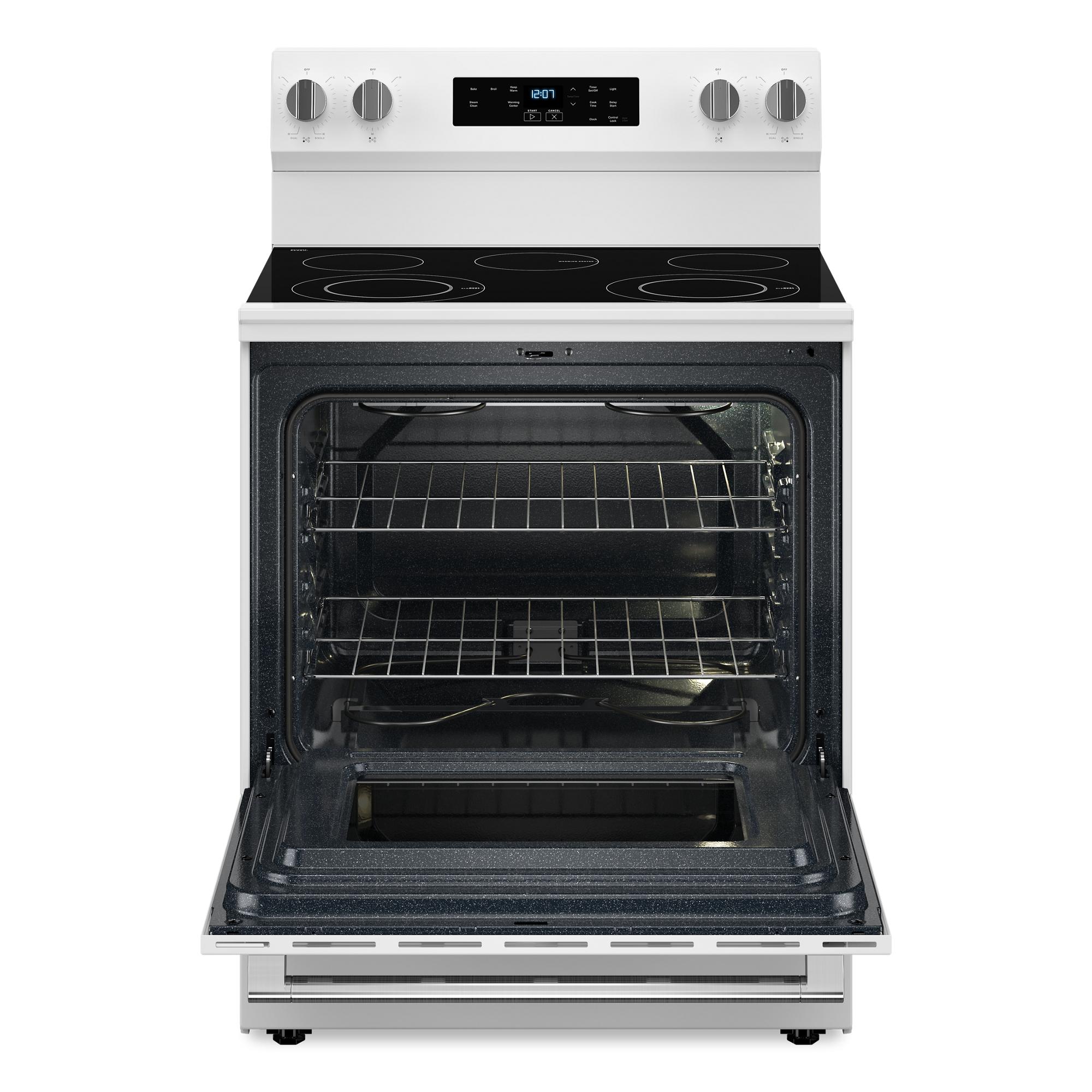 Estufa Eléctrica Independiente con Cubierta de Vidrio de 30 pulgadas y 5 Quemadores de 5.3 pies cúbicos (Blanca) de Maytag