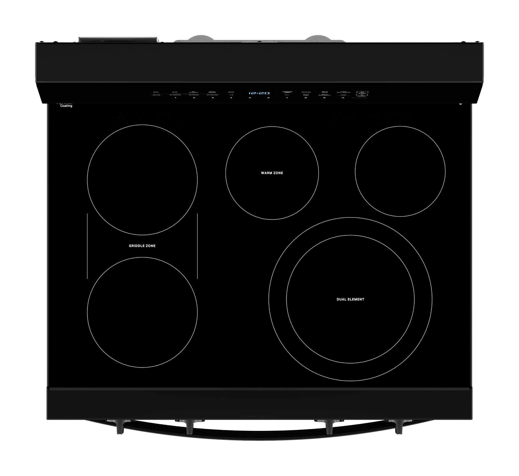 Estufa de convección eléctrica independiente con recubrimiento WipeClean de 30 pulgadas, 5 quemadores en vidrio negro de alta velocidad Whirlpool con precalentamiento rápido y horno de 5.3 pies cúbicos