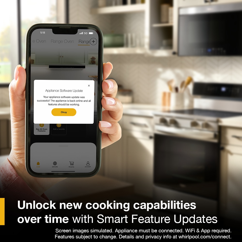 Estufa eléctrica independiente de 5 quemadores y horno de convección de 5.3 pies cúbicos con recubrimiento WipeClean en acero inoxidable negro de 30 pulgadas de alto rendimiento de precalentamiento rápido de Whirlpool.