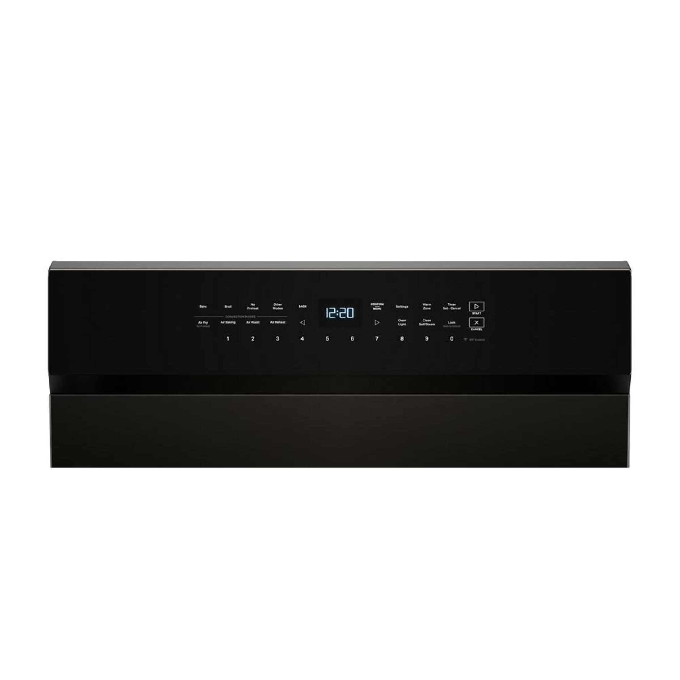 Estufa eléctrica independiente de 5 quemadores y horno de convección de 5.3 pies cúbicos con recubrimiento WipeClean en acero inoxidable negro de 30 pulgadas de alto rendimiento de precalentamiento rápido de Whirlpool.