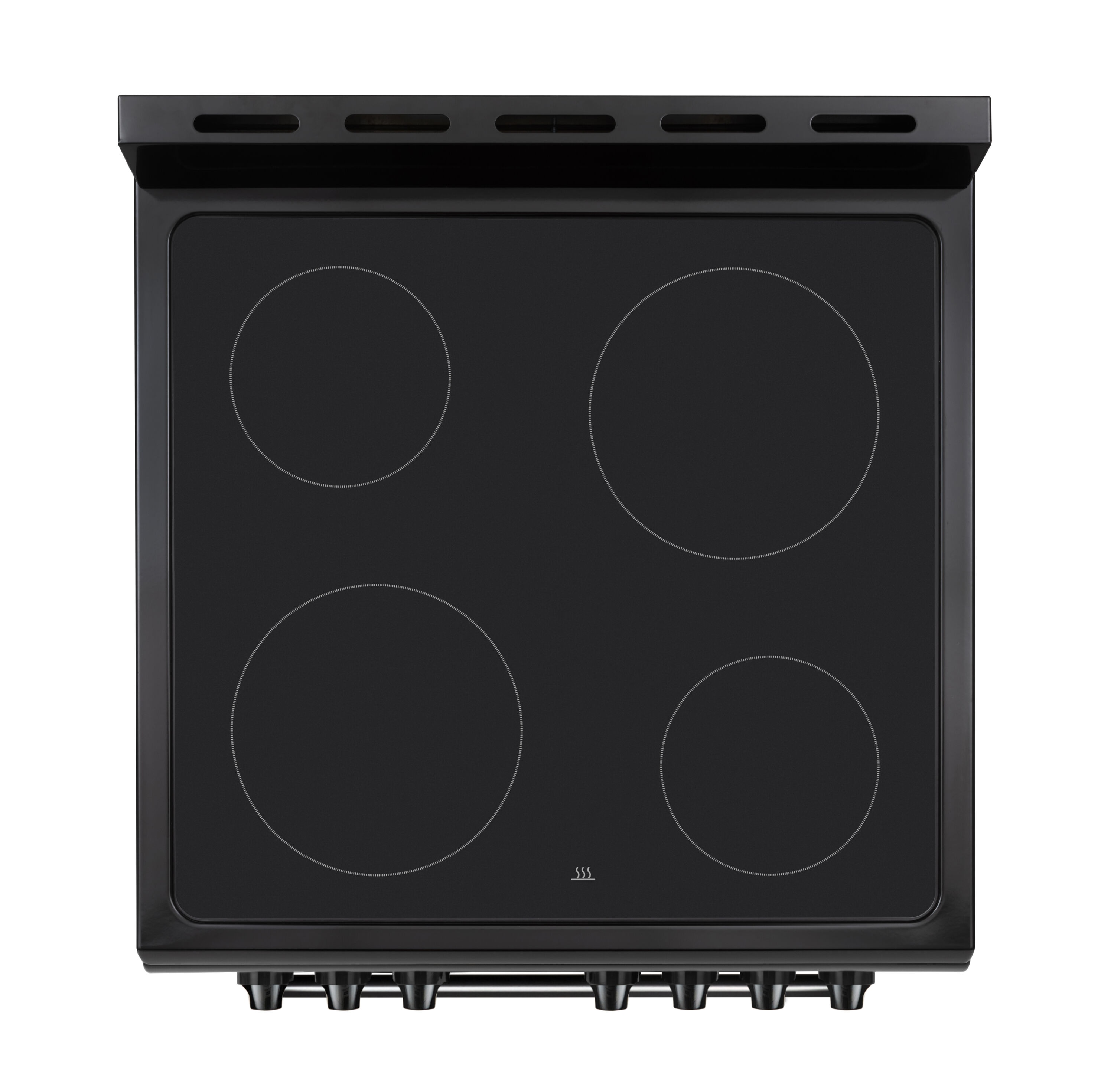 Estufa eléctrica independiente con horno de convección de 2.44 pies cúbicos, 4 quemadores y cubierta de vidrio de 24 pulgadas en negro premium.