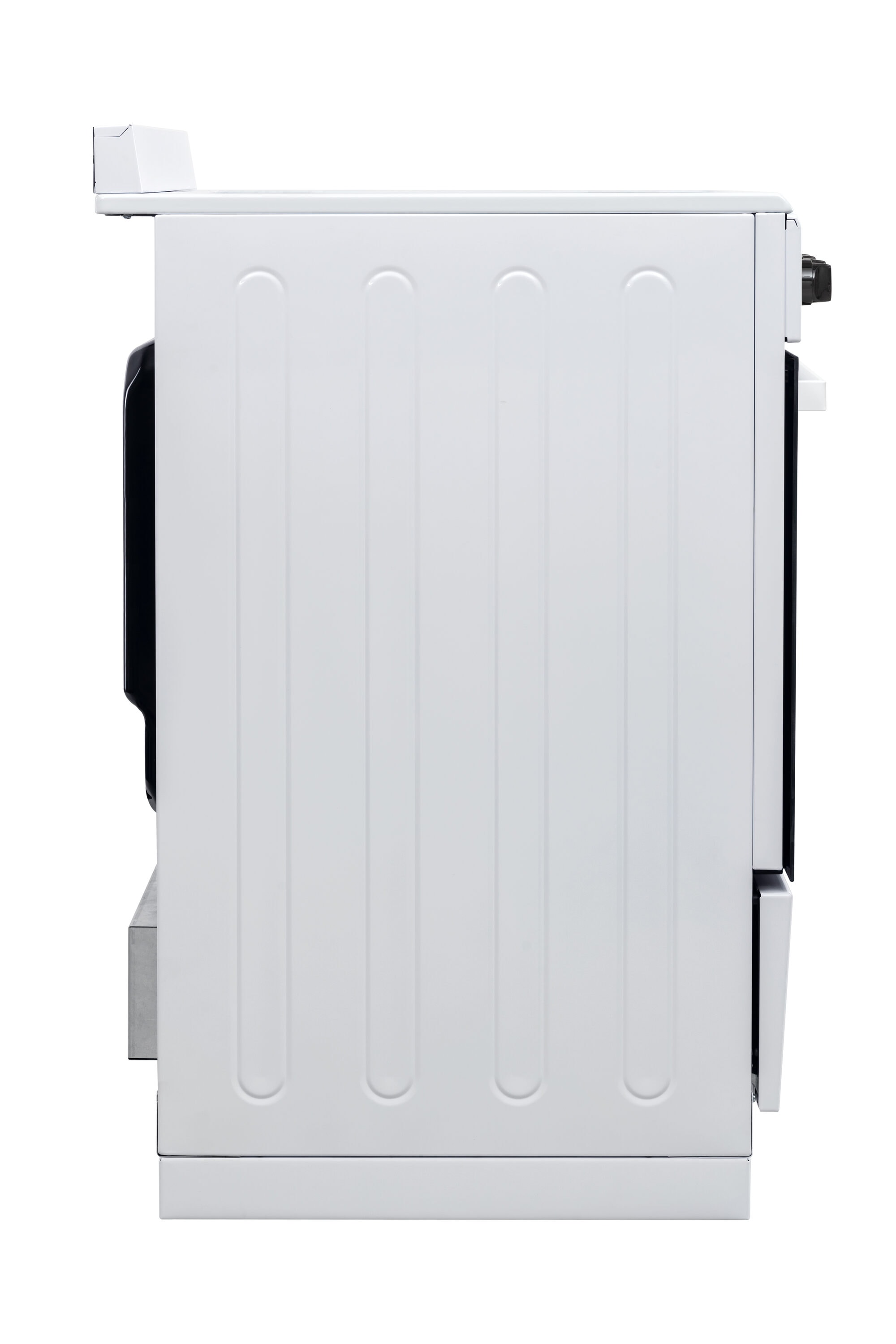 Estufa eléctrica independiente con horno de convección de 2.44 pies cúbicos, 4 quemadores y cubierta de vidrio de 24 pulgadas en color blanco. Premium Levella.