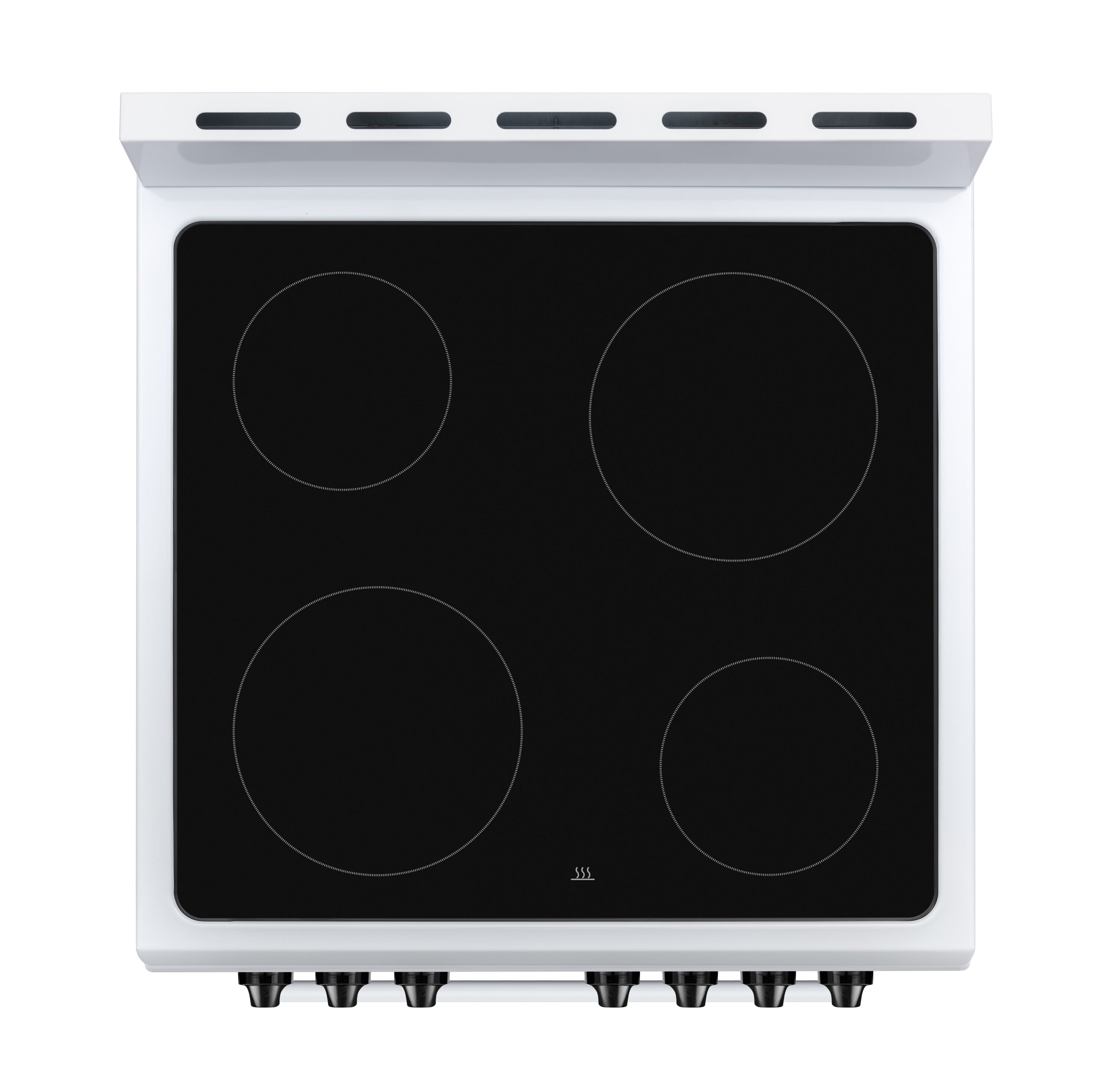 Estufa eléctrica independiente con horno de convección de 2.44 pies cúbicos, 4 quemadores y cubierta de vidrio de 24 pulgadas en color blanco. Premium Levella.