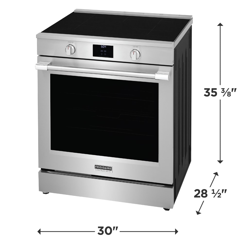 Estufa de Inducción Deslizable Profesional Frigidaire de 30 pulgadas con 5 quemadores, horno de convección de aire frito de 6.2 pies cúbicos (Acero inoxidable resistente a manchas) PCFI3080AF