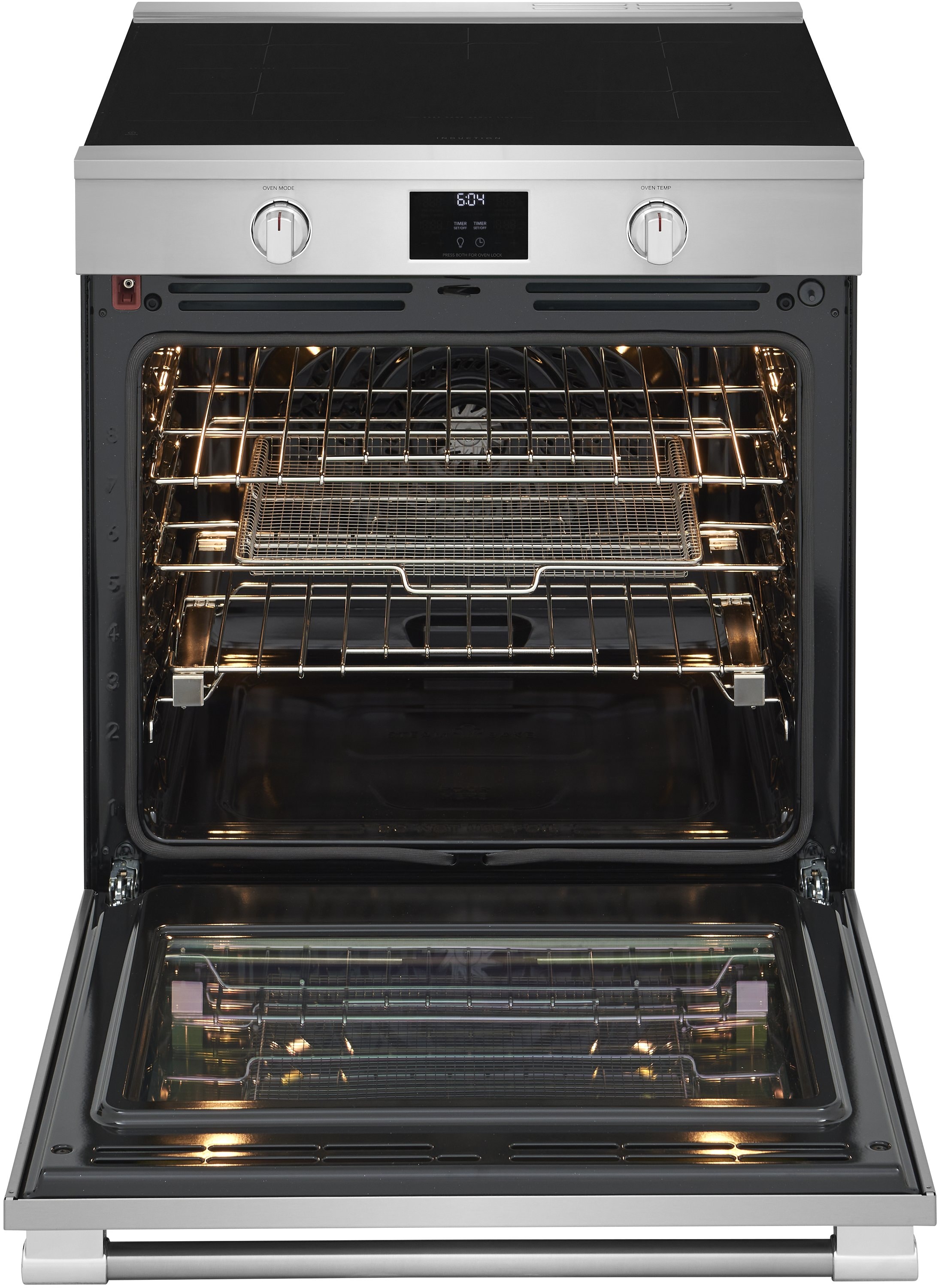 Estufa de Inducción Deslizable Profesional Frigidaire de 30 pulgadas con 5 quemadores, horno de convección de aire frito de 6.2 pies cúbicos (Acero inoxidable resistente a manchas) PCFI3080AF