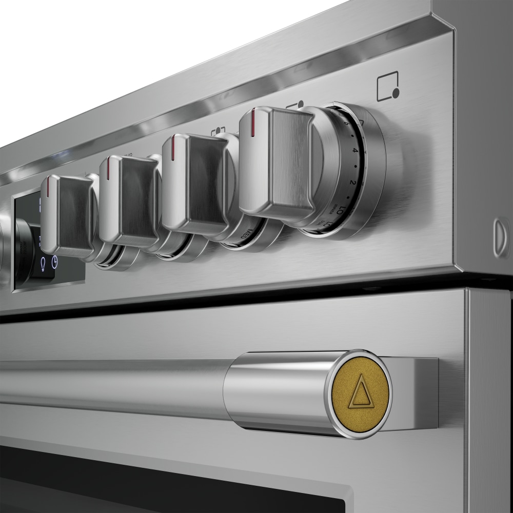 Estufa eléctrica deslizable con horno de convección de aire frito y limpiador de superficie en acero inoxidable a prueba de huellas dactilares de 30 pulgadas con 5 quemadores y 6.2 pies cúbicos de capacidad.