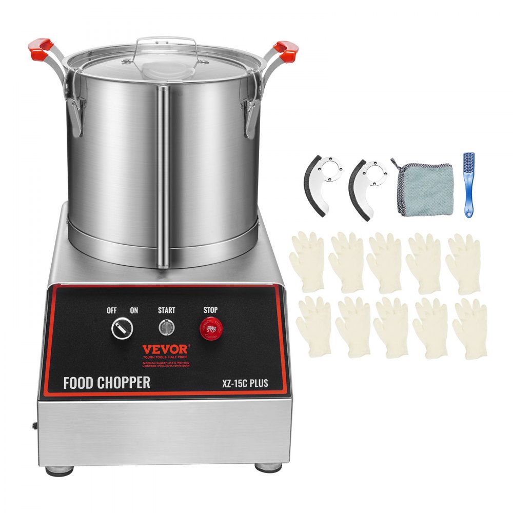 VEVOR Food Processor & Vegetable Chopper, 16 Quart, 1400W Food-Grade Stainless Steel Food Processor Chopper with 2 Extra S-Curve Blades, Multifunctional for Chopping Vegetables, Meat, Grains, Nuts - AJSQSJ15L1407FJY8V1