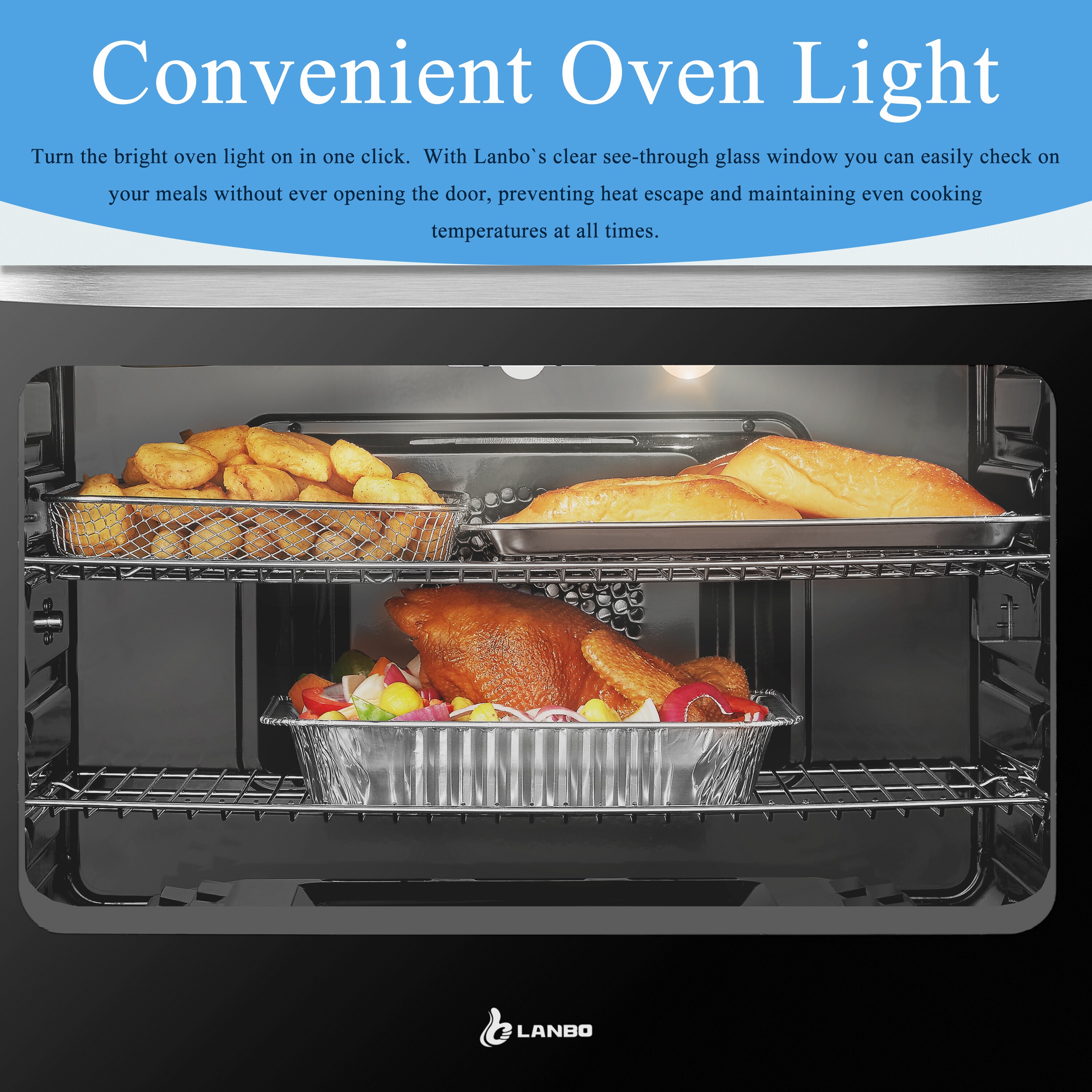 Estufa eléctrica independiente con horno de convección y freidora de aire de 5 quemadores y 5.9 pies cúbicos con tapa de vidrio de 30 pulgadas (Acero inoxidable) - LB-ERT30RC-S