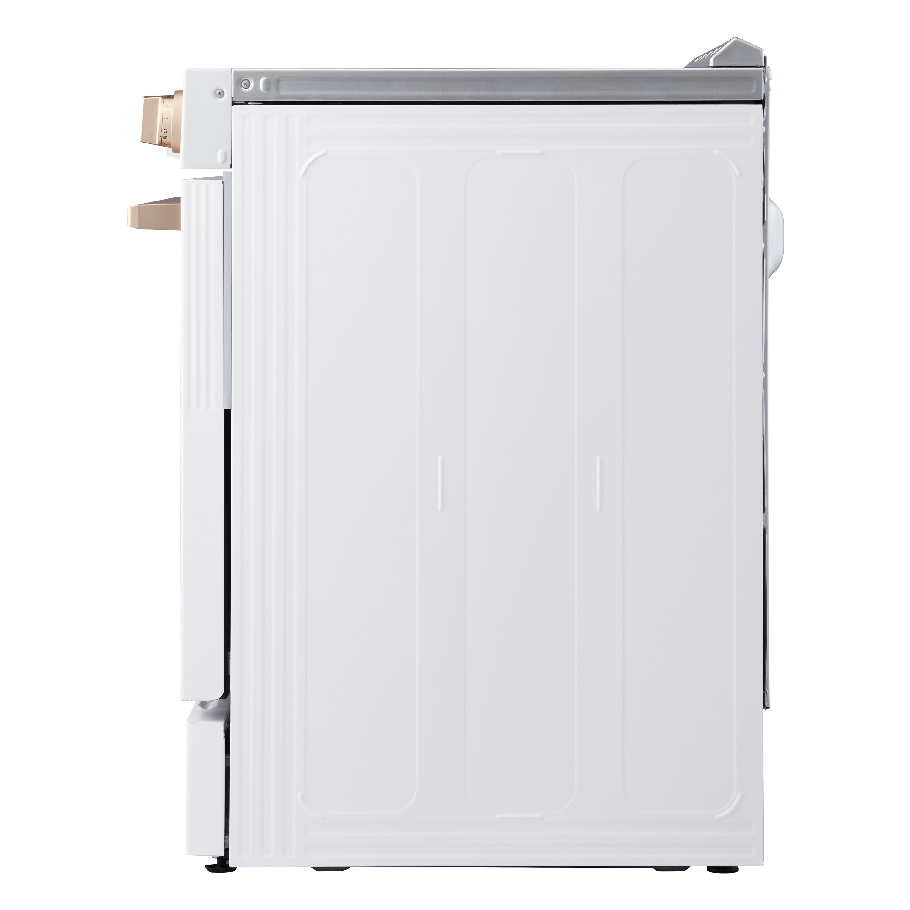 Estufa eléctrica independiente LG STUDIO de 30 pulgadas con tapa de vidrio, 5 quemadores, 6.3 pies cúbicos y función de freír al aire (Blanco Esencia) LSES6338N