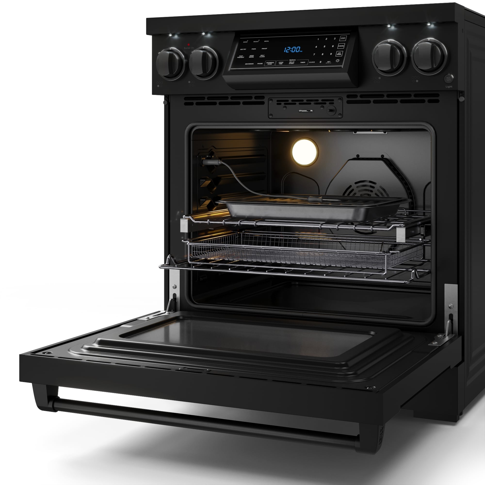 Estufa eléctrica independiente con horno de convección y freidora de aire, quemadores de vidrio de 30 pulgadas Thor Kitchen (Negro mate)