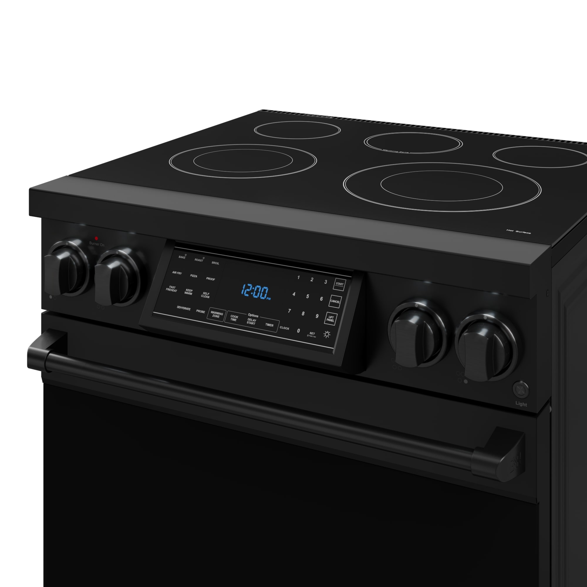 Estufa eléctrica independiente con horno de convección y freidora de aire, quemadores de vidrio de 30 pulgadas Thor Kitchen (Negro mate)