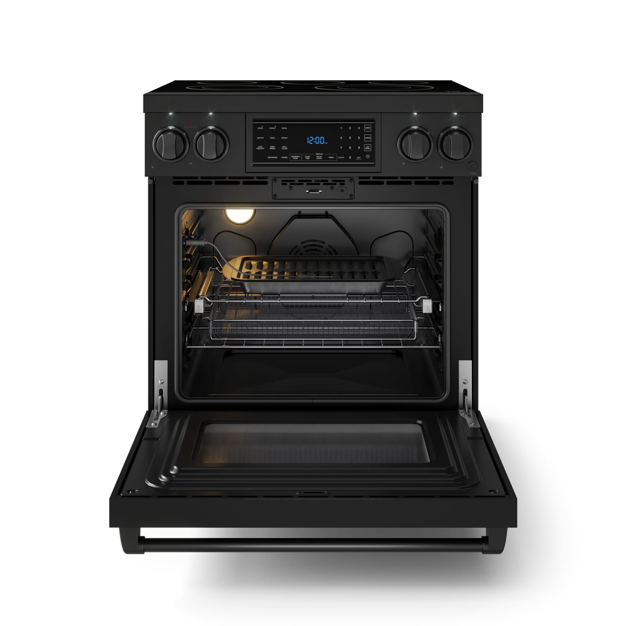 Estufa eléctrica independiente con horno de convección y freidora de aire, quemadores de vidrio de 30 pulgadas Thor Kitchen (Negro mate)