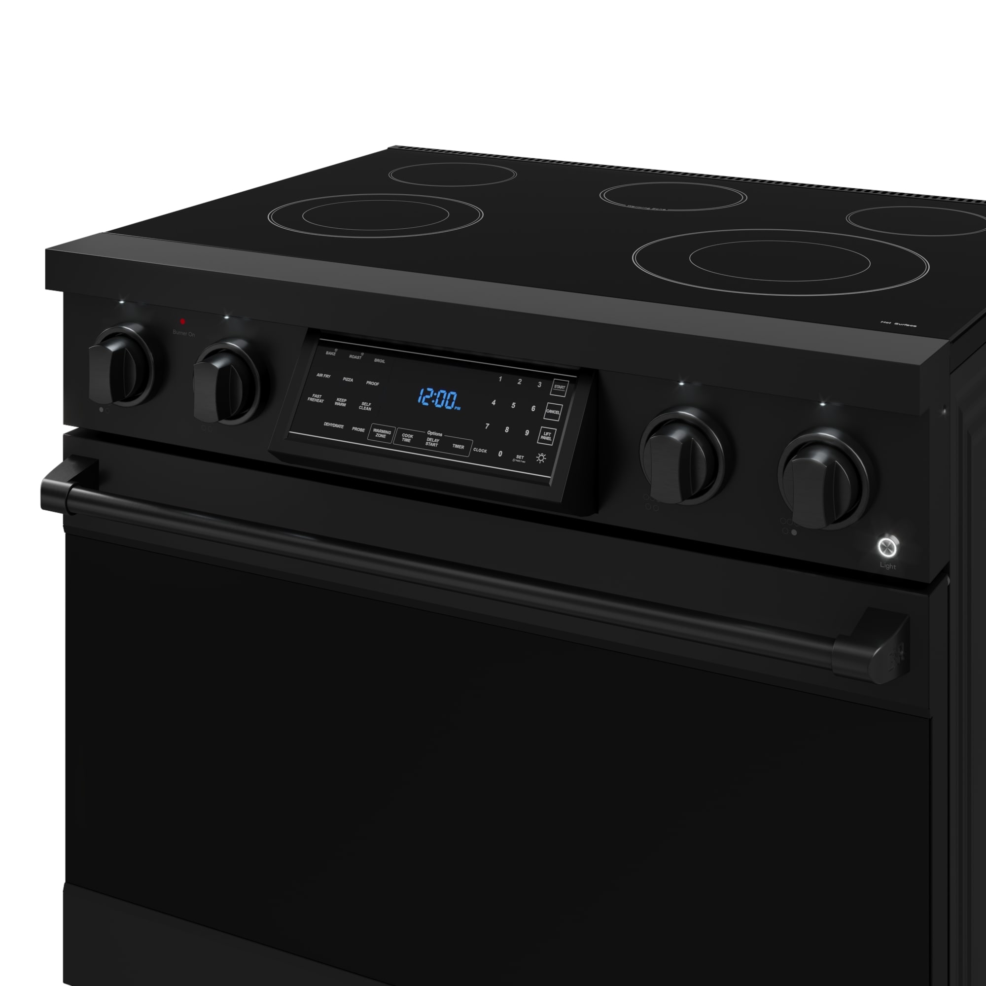 Estufa eléctrica independiente Thor Kitchen Gordon Ramsay de 36 pulgadas con 5 quemadores de cristal, horno de convección de freidora de aire de 6 pies cúbicos (Negro Mate) RSE36B