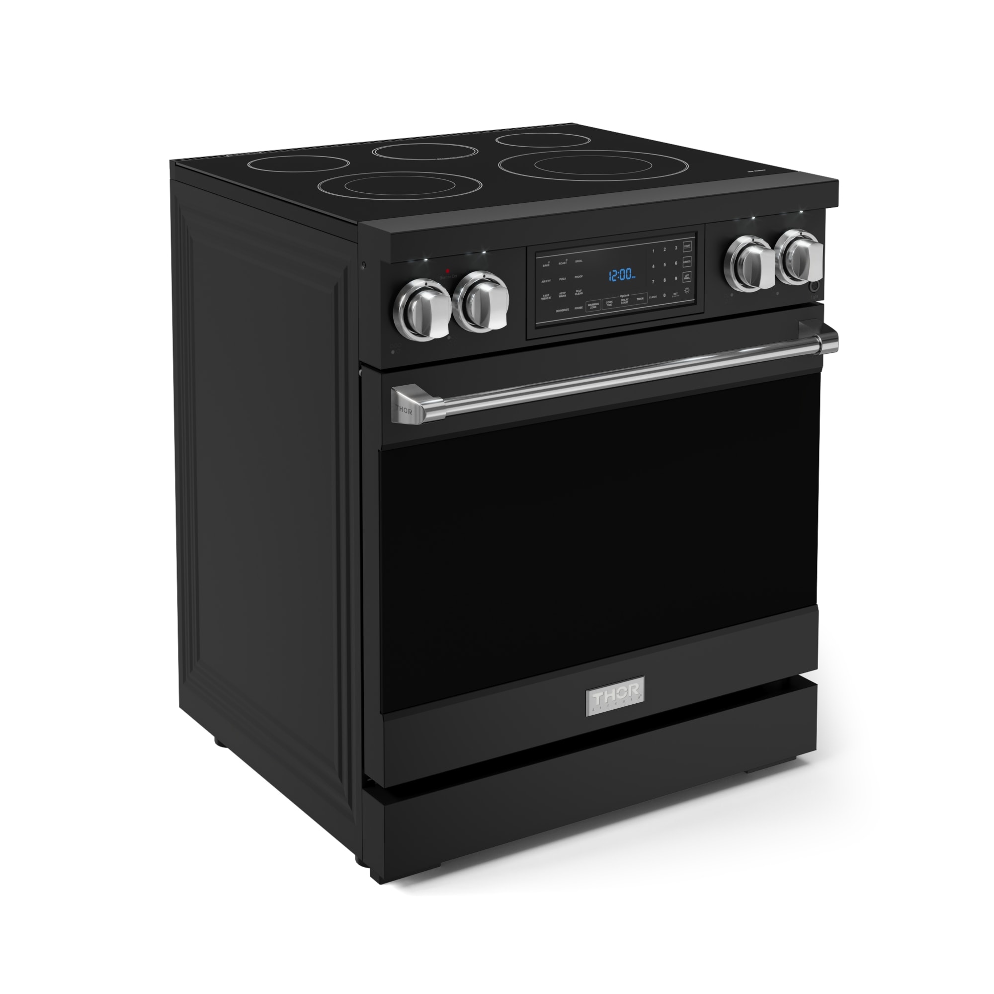 Estufa eléctrica independiente con horno de convección de aire frito, 5 quemadores y superficie de vidrio de 30 pulgadas (negro mate) Thor Kitchen RSE30B-SS